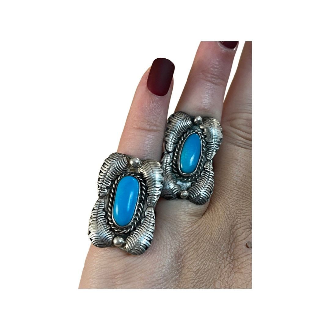 Vintage Vintage Turquoise Sterling Silver Native American Ring Sz5.5 Size ONE SIZE - 11 Thumbnail