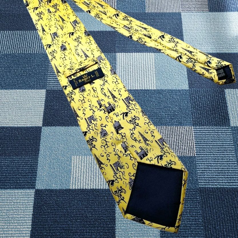 Vintage ROGER L. PARIS Tie Men 100% Silk Paris Eiffel Tower Notre Dame Italy Yellow 57"-60" Embroidered DesignER Love & Hearts Travel = 0 characters Size ONE SIZE - 1 Thumbnail