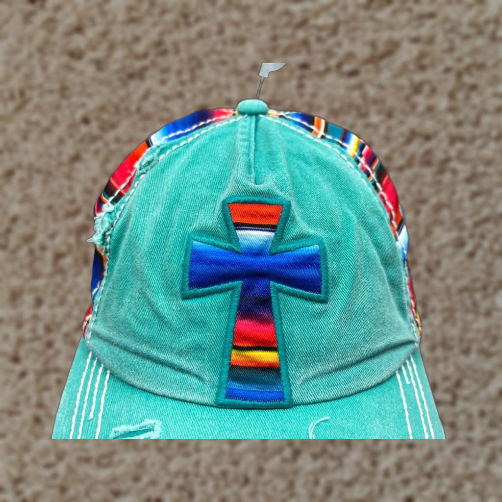 Altea VINTAGE Cross Hat Cap Strap Back Adult One Size Teal Cotton Distress Aztec Nike Hat Cap Adjustable Lightweight Mens Baseball Cap Aztec Beach Outdoor Size ONE SIZE - 1 Thumbnail