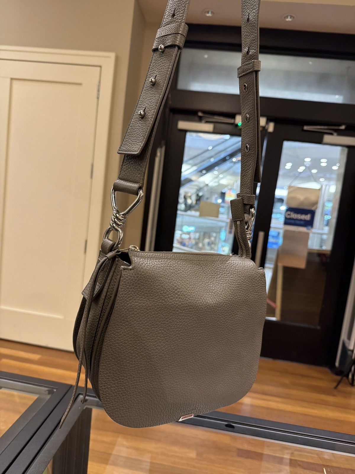 Allsaints Allsaints Captain Lea Grey Pebbled Leather Saddle Bag Size ONE SIZE - 2 Thumbnail