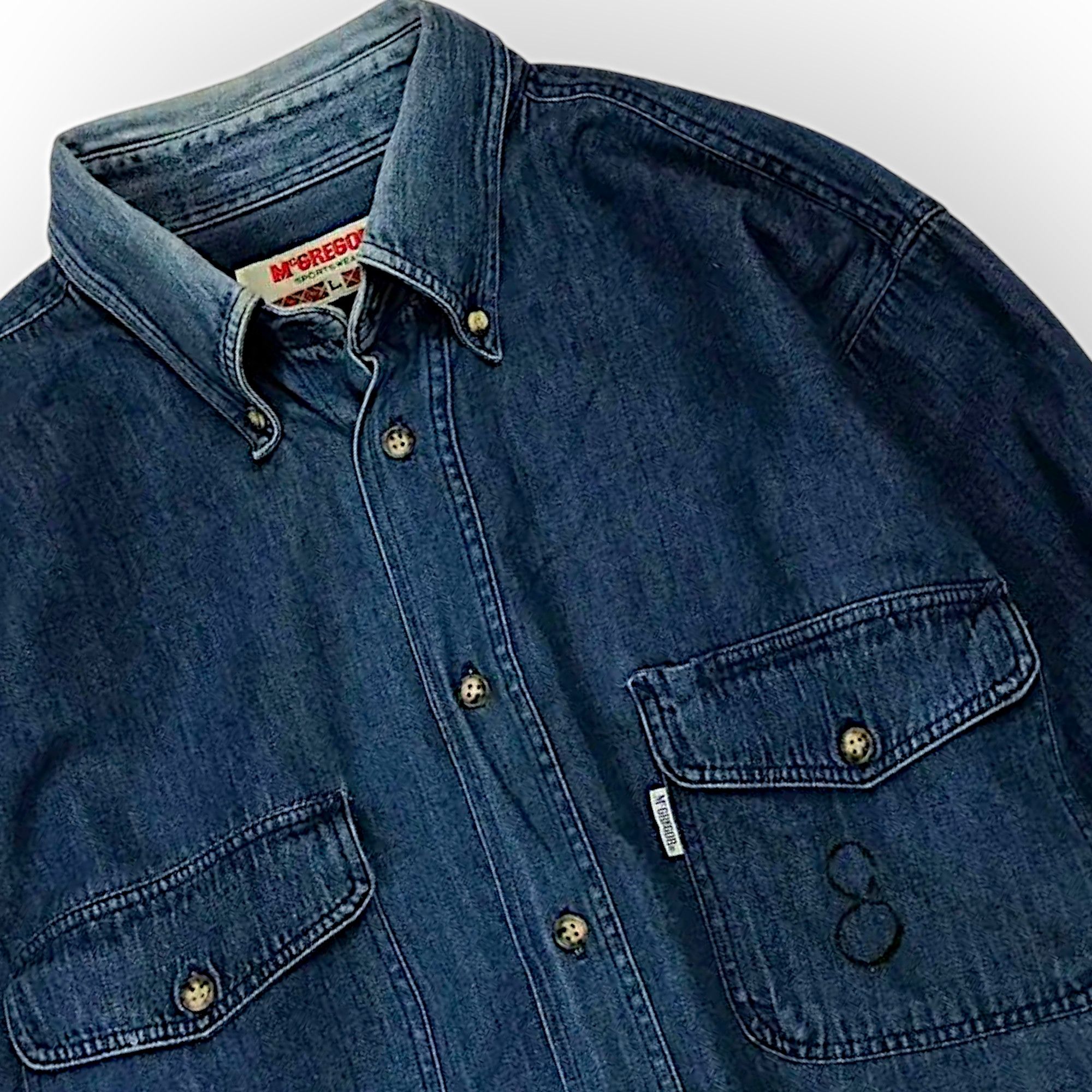 McGregor × Vintage Vintage 90s McGregor Denim Shirts Prison uniform no 8 Size US L / EU 52-54 / 3 - 1 Thumbnail