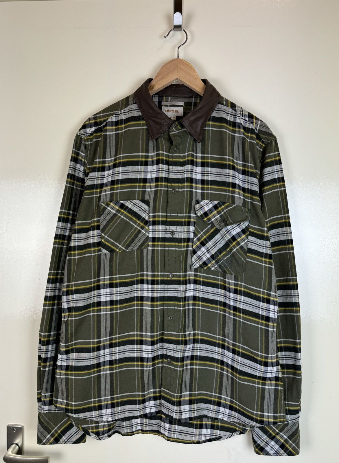 Diesel Diesel vtg y2k cotton leather check plaid shirt overshot XL Size US XL / EU 56 / 4 - 1 Thumbnail