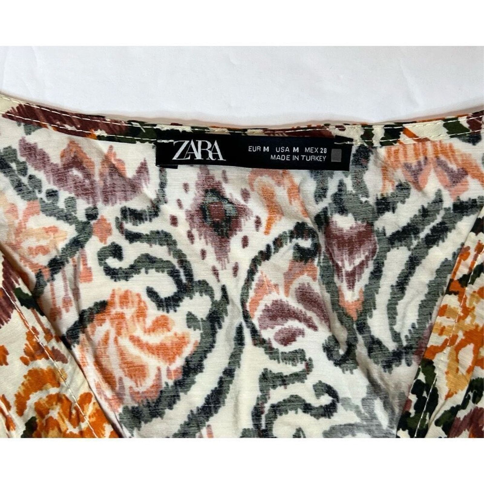 Zara Zara Ikat Tiered Ruffled Dress Tan Green Tribal MEDIUM Size M / US 6-8 / IT 42-44 - 5 Thumbnail