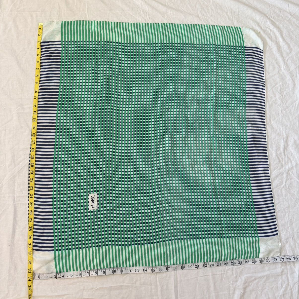 Yves Saint Laurent Vintage YSL Silk Scarf 33x33 Green Blue Check Stripe Size ONE SIZE - 6 Thumbnail