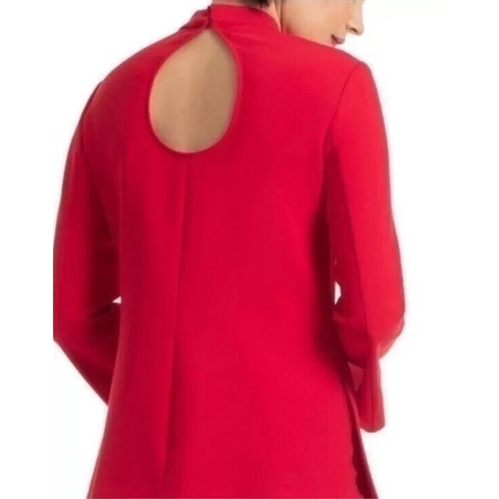 Trina Turk TRINA TURK LONG SLEEVE RED KEYHOLE TUNIC TOP SZ 10 Size L / US 10 / IT 46 - 4 Thumbnail