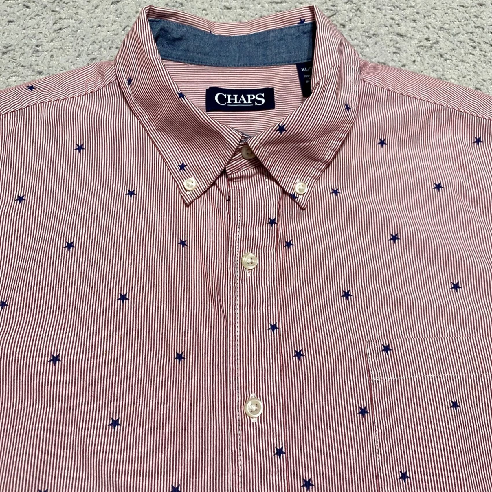 Chaps Chaps Mens XL Shirt Red Striped Button-Down Short Sleeve (Casual) Size US XL / EU 56 / 4 - 6 Thumbnail
