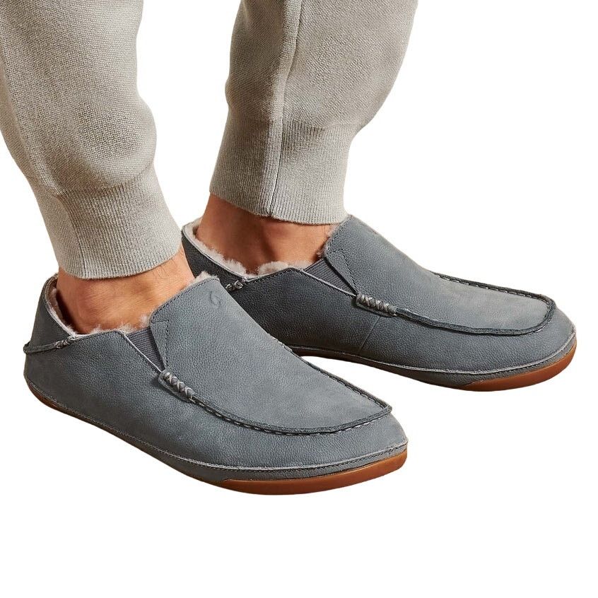 OluKai Kipuka Hulu Slip On Leather Loafers Shearling Gray 9 display picture 3