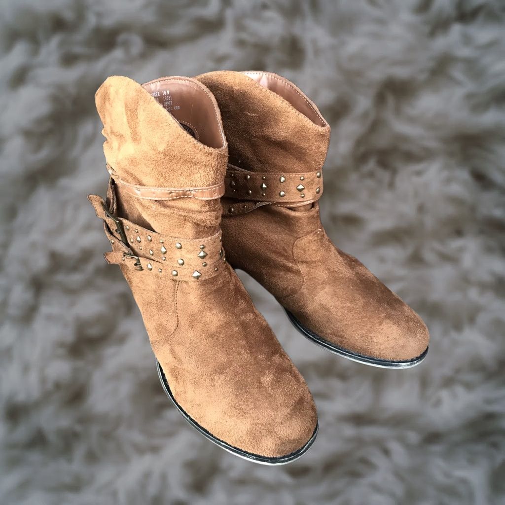Vintage ID REQUIRED CHARGER Ankle Boots Women 10M Brown Slip-On Buckle Monk Strap Boots Size US 10 / IT 40 - 1 Thumbnail