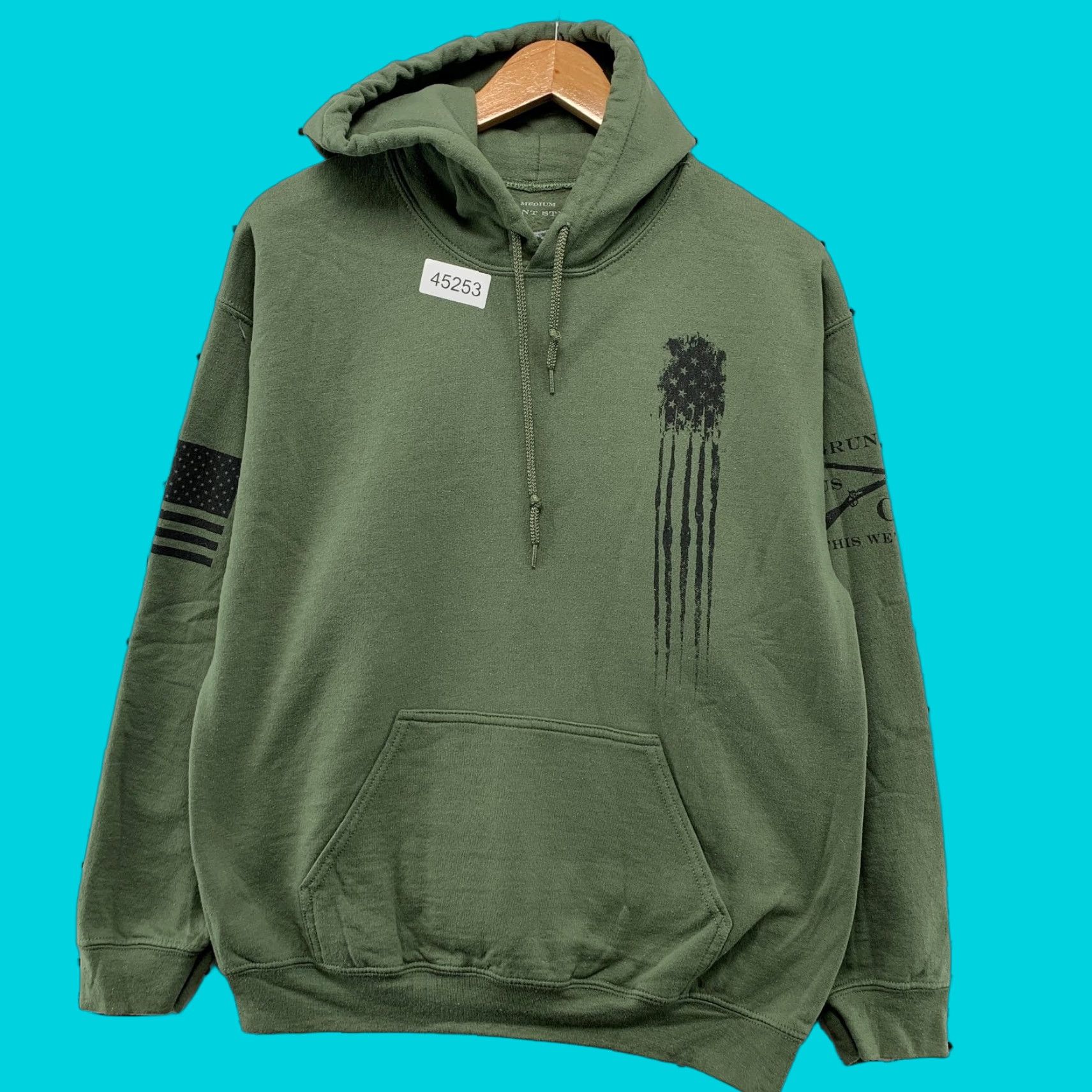 Vintage Grunt Style Sweatshirt Hoodie Mens M Green USA Flag Army Military Hooded Size US M / EU 48-50 / 2 - 1 Thumbnail