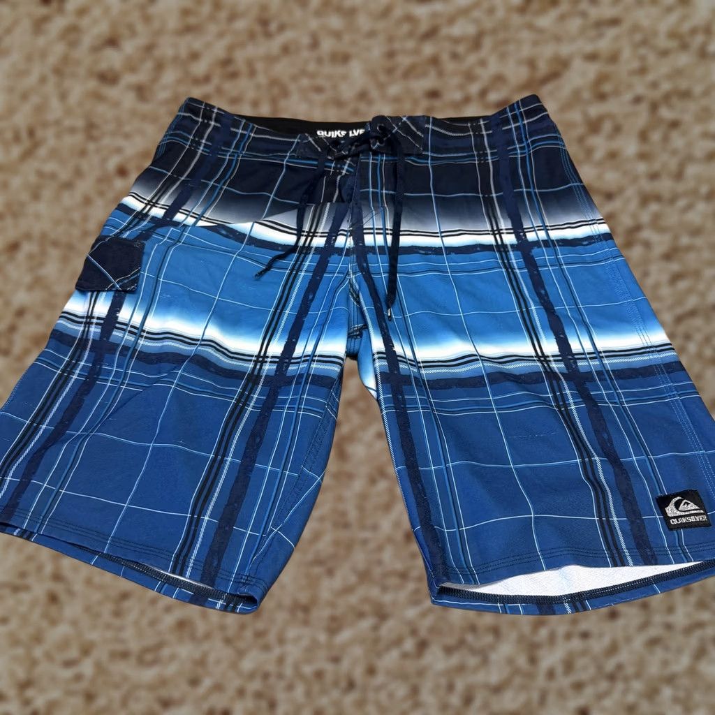 Quiksilver Quiksilver Mens Board Shorts 34 Blue Plaid Drawstring Surf Swim Stretch Pockets Size US 34 / EU 50 - 1 Thumbnail