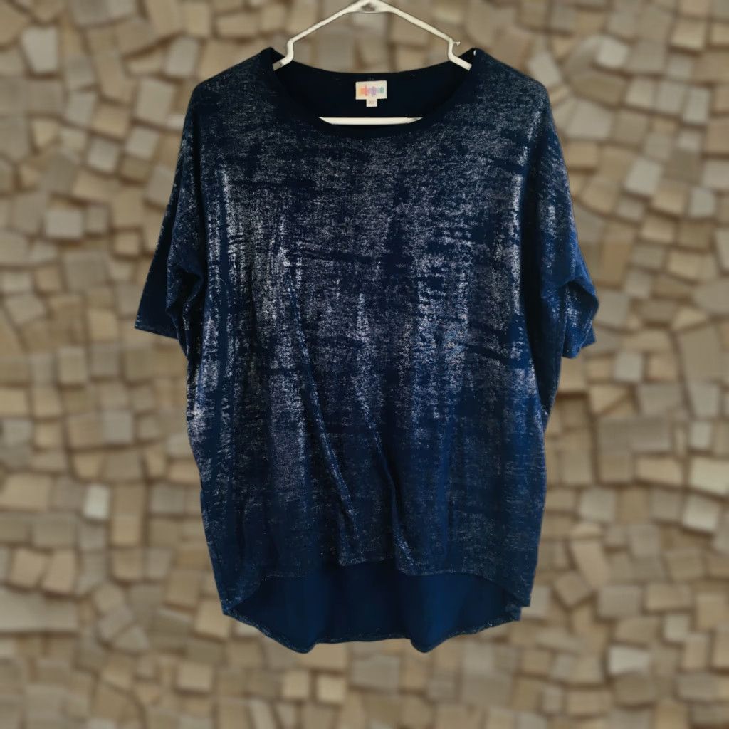 Vintage Lularoe Shirt Women's XS Navy Blue Short Sleeve Perfect Metallic Silver T-Shirt Size XS / US 0-2 / IT 36-38 - 1 Thumbnail