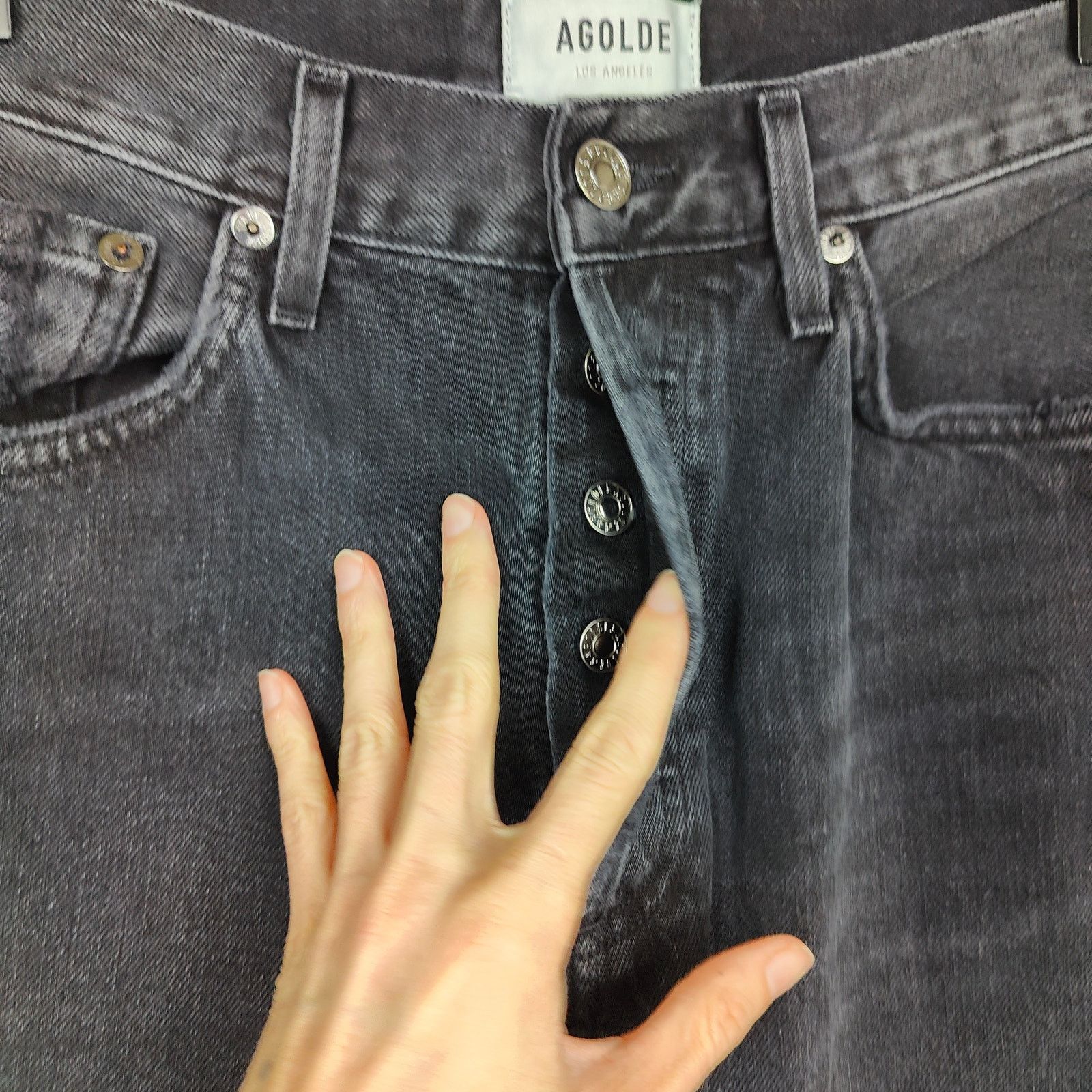 Agolde Agolde Lana Jean Womens 27 Straight Leg Black Knee Rip Size 27" / US 4 / IT 40 - 4 Thumbnail