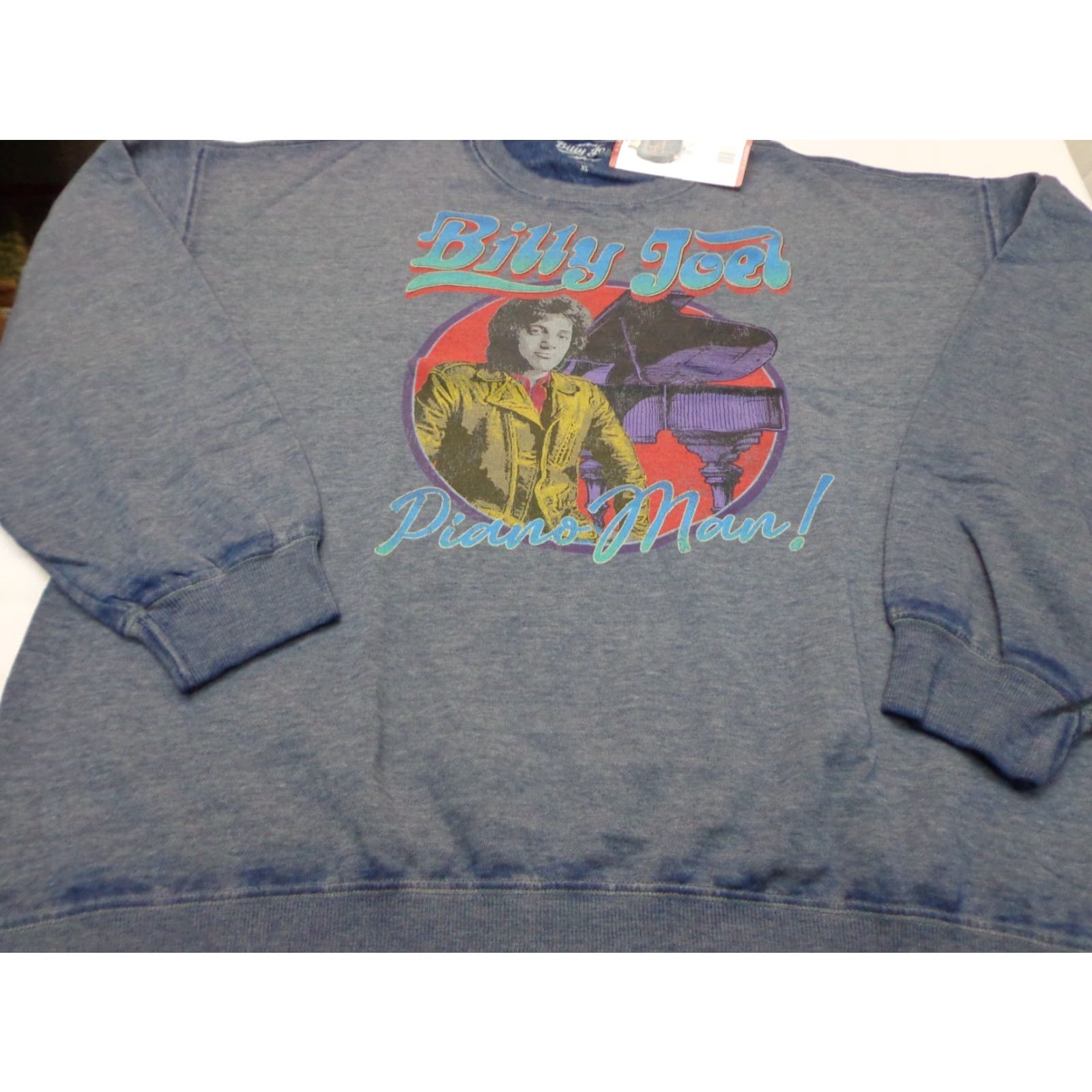 Vintage BILLY JOEL Piano Man! Women's Crewneck Sweatshirt XL Blue Pullover Cotton Blend Size XL / US 12-14 / IT 48-50 - 2 Thumbnail