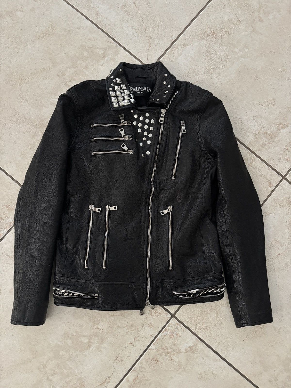 Balmain SS11 Balmain Studded Chain Leather Biker Jacket Decarnin Era Size US XS / EU 42 / 0 - 5 Thumbnail