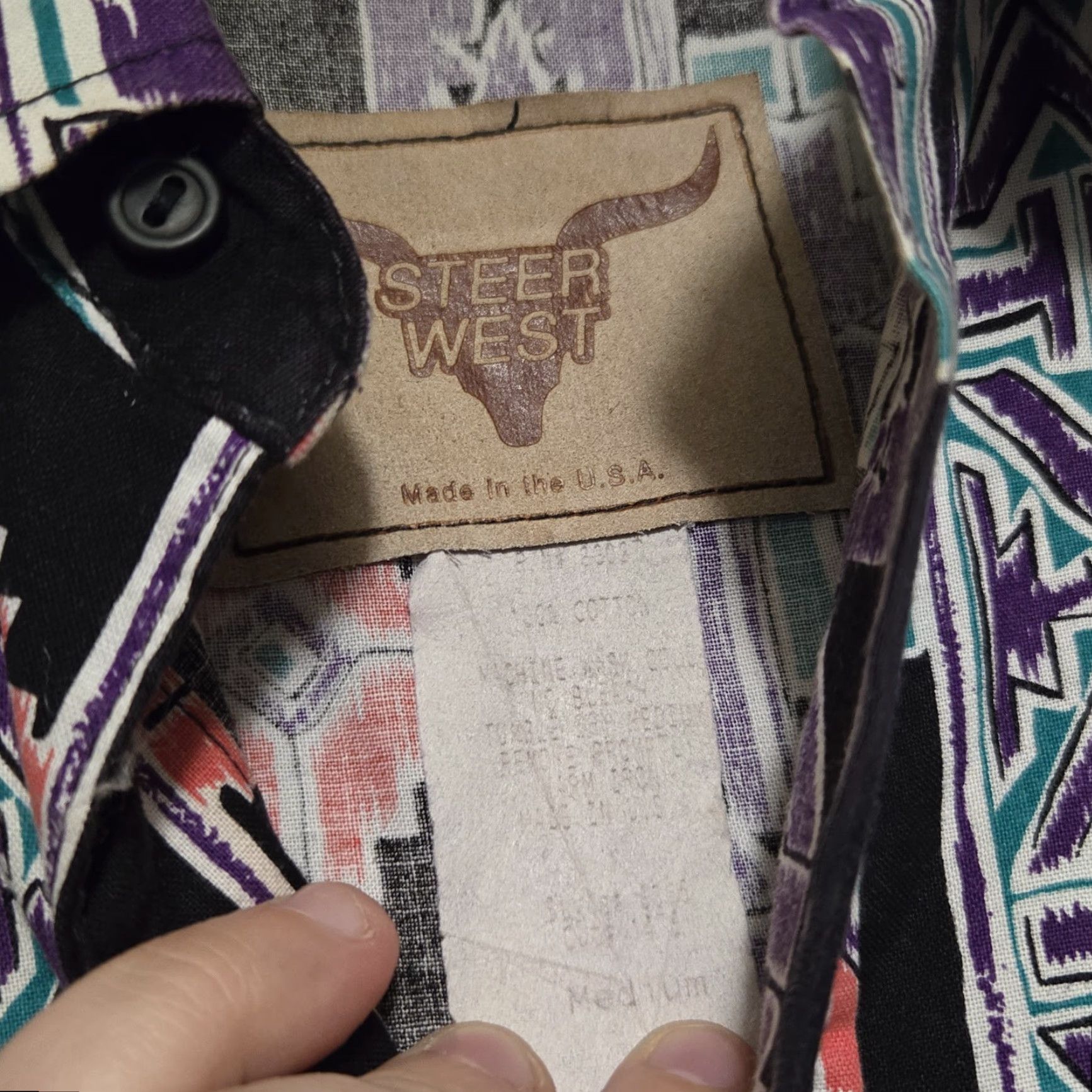YOKE VTG Steer West Western Shirt Mens M Multicolor Button-Up Long Sleeve Collared Cotton USA Made Rodeo Yoke Aztec Rockabilly Pattern Dress Shirt Mens Size US M / EU 48-50 / 2 - 7 Thumbnail