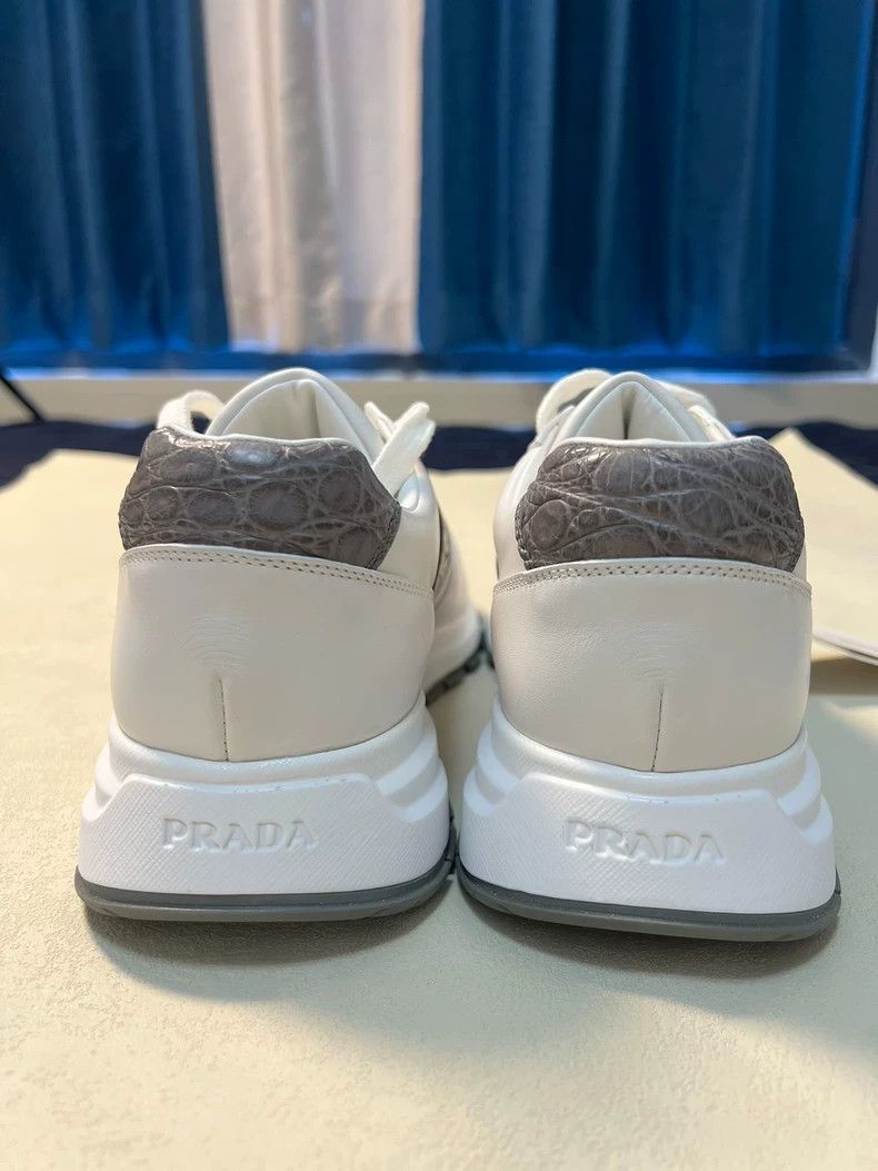 Prada White Leather and Crocodile Sneakers by Prada-2506 Size US 8 / EU 41 - 4 Thumbnail