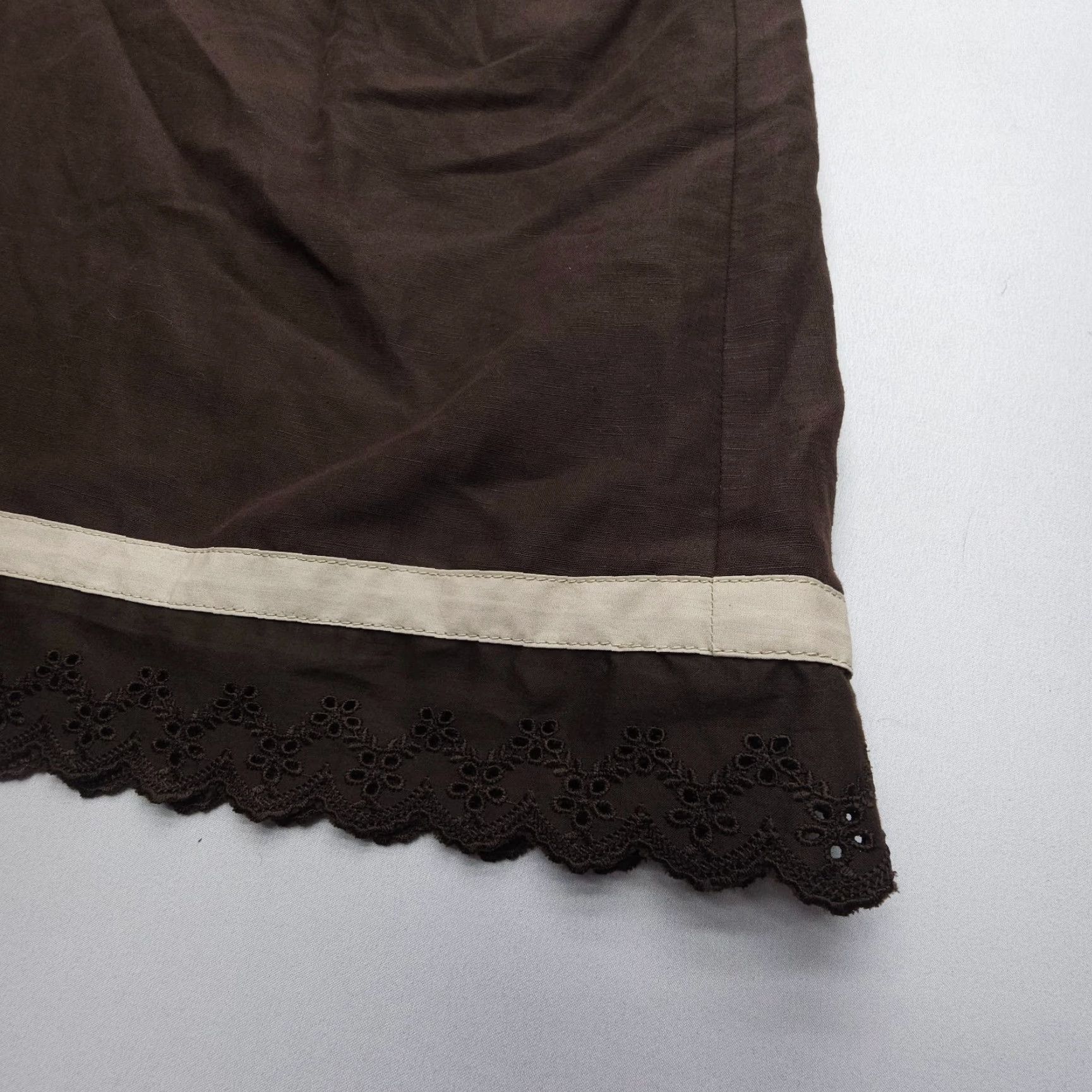 Loft LOFT Ann Taylor Floral Embroidered Linen Blend Skirt - Knee Length A-Line, Brown, Size 10, Regular, Womens, Boho Festival Size 32" / US 10 / IT 46 - 8 Thumbnail
