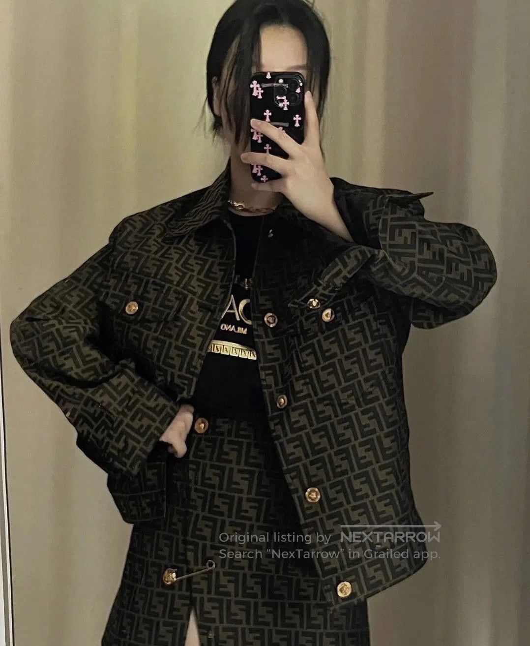 Fendi FENDACE Monogram Rhinestone Portrait Jacket. Size US L / EU 52-54 / 3 - 9 Thumbnail
