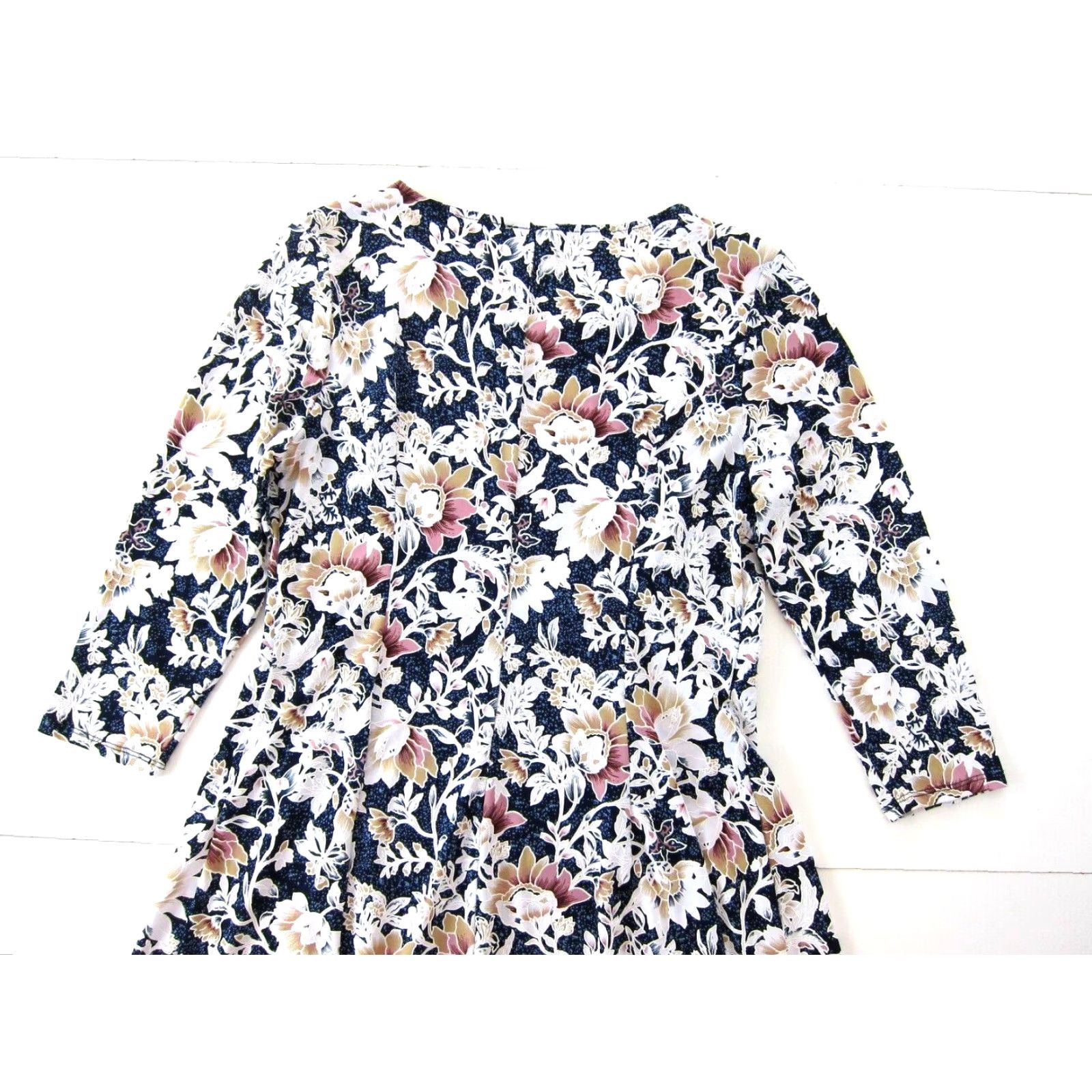 Vintage Beige By Eci Blue White Pink Floral Stretch Long Sleeve Tunic Smock Dress XL Size XL / US 12-14 / IT 48-50 - 7 Thumbnail