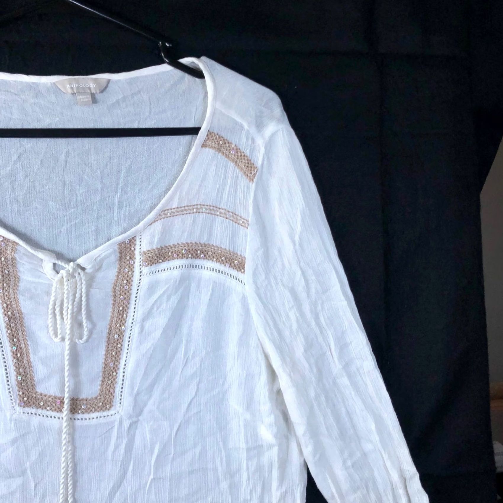 Vintage Anthology Shirt White Embroidered Sheer Long Sleeve 12 Viscose Womens Shirt Casual Workwear 100% Viscose XS-XL? Size XL / US 12-14 / IT 48-50 - 5 Thumbnail
