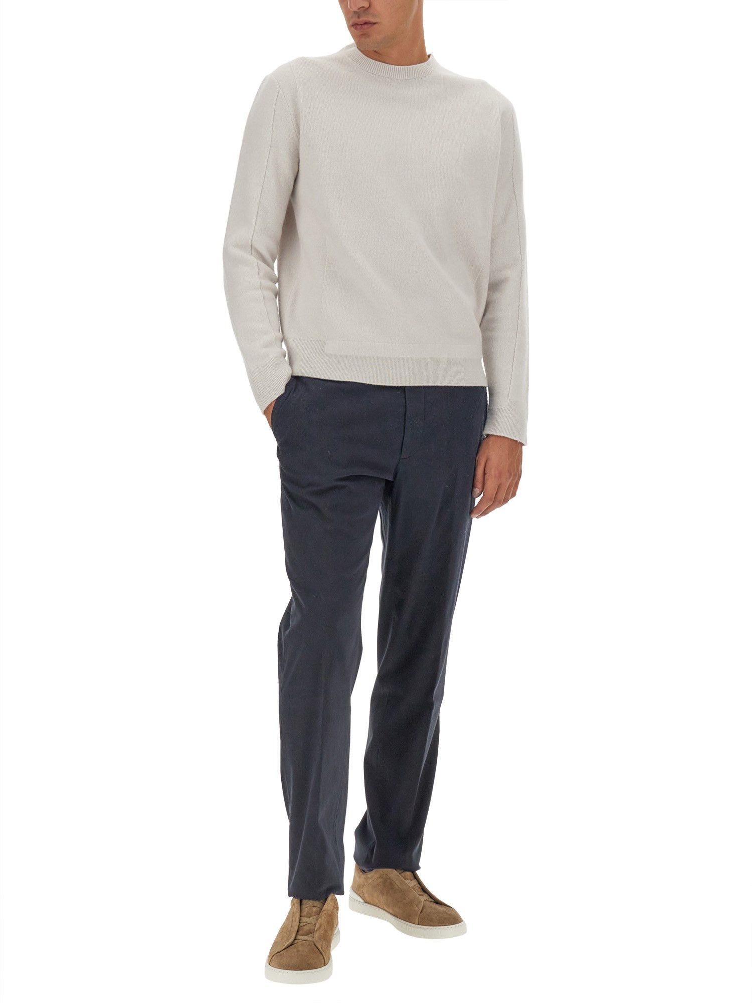 Ermenegildo Zegna ZEGNA ecru white wool cashmere crewneck sweater XL / 54 Size US XL / EU 56 / 4 - 2 Thumbnail
