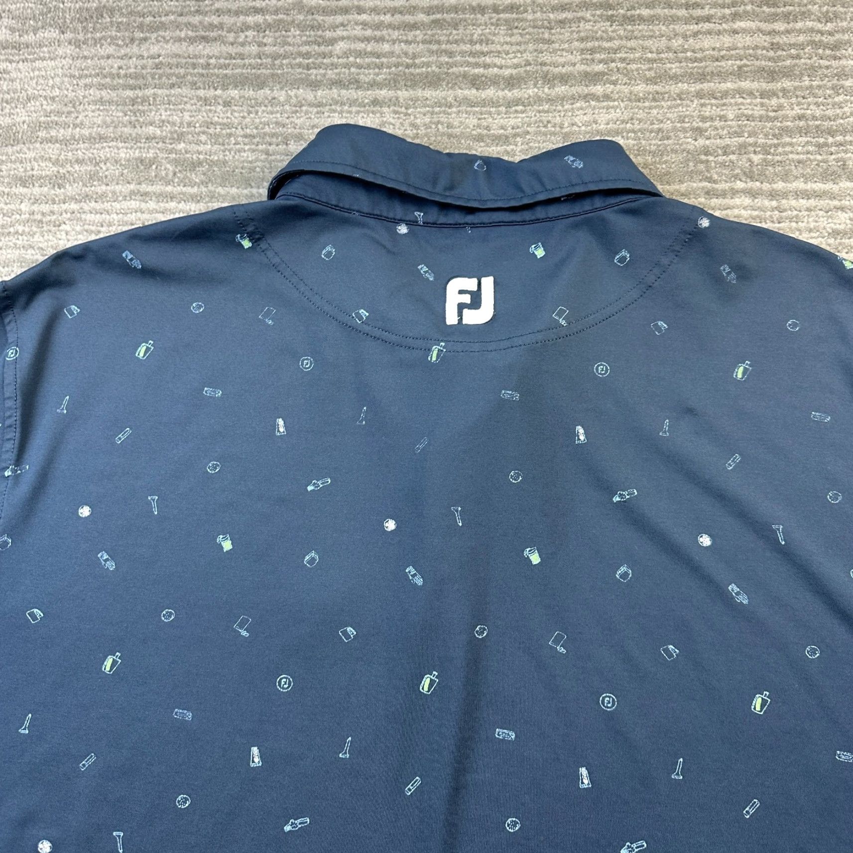 Footjoy FootJoy Polo Shirt Mens XL Blue Performance Golf All Over Print Geometric Pattern Short Sleeve Collared Button Logo Regular Fit Sport Size US XL / EU 56 / 4 - 5 Thumbnail
