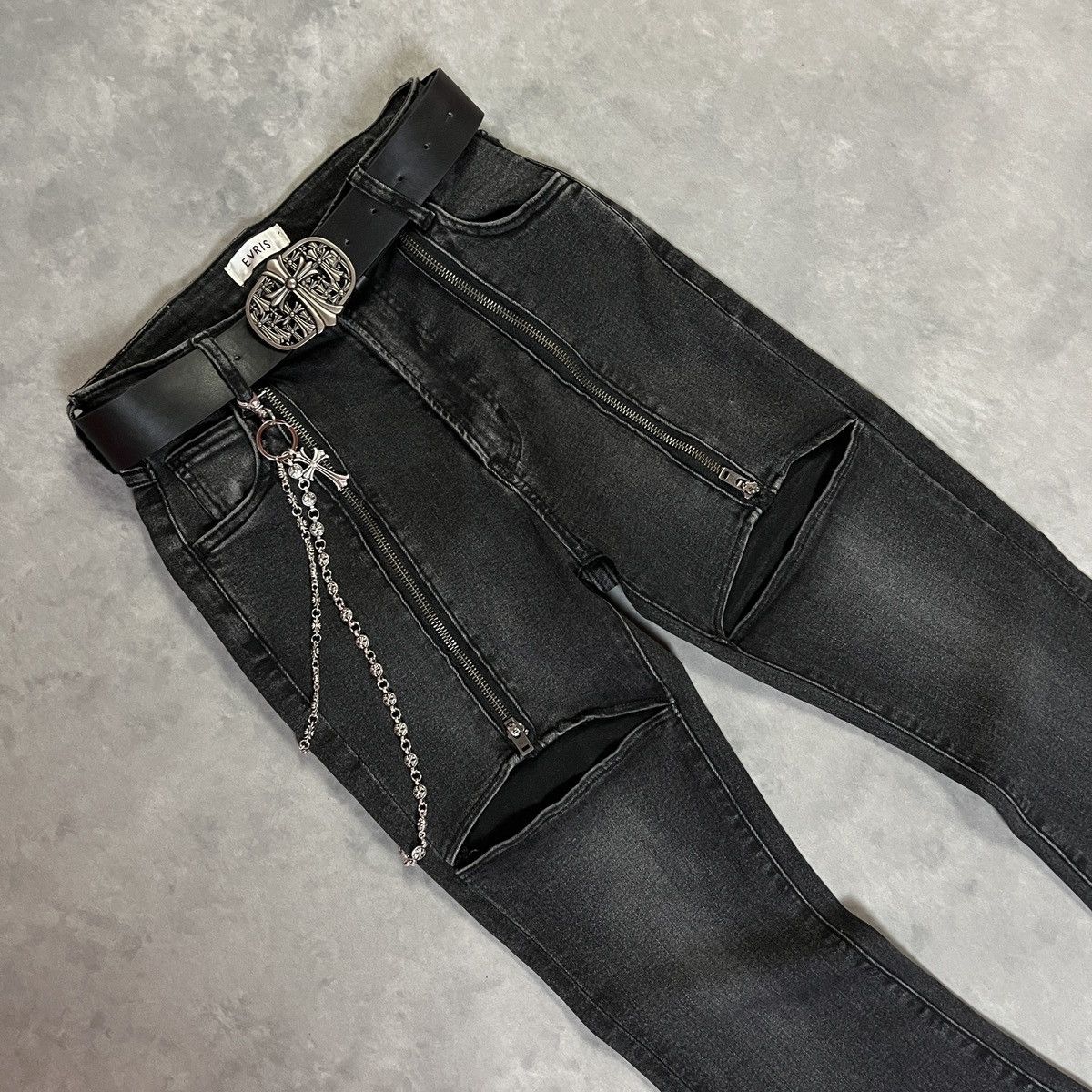 Japanese Brand 2000s EVRIS - Zip Panel Flared Denim Jeans Gothic Y2k Lgb Size 25" / US 0 / IT 36 - 2 Thumbnail