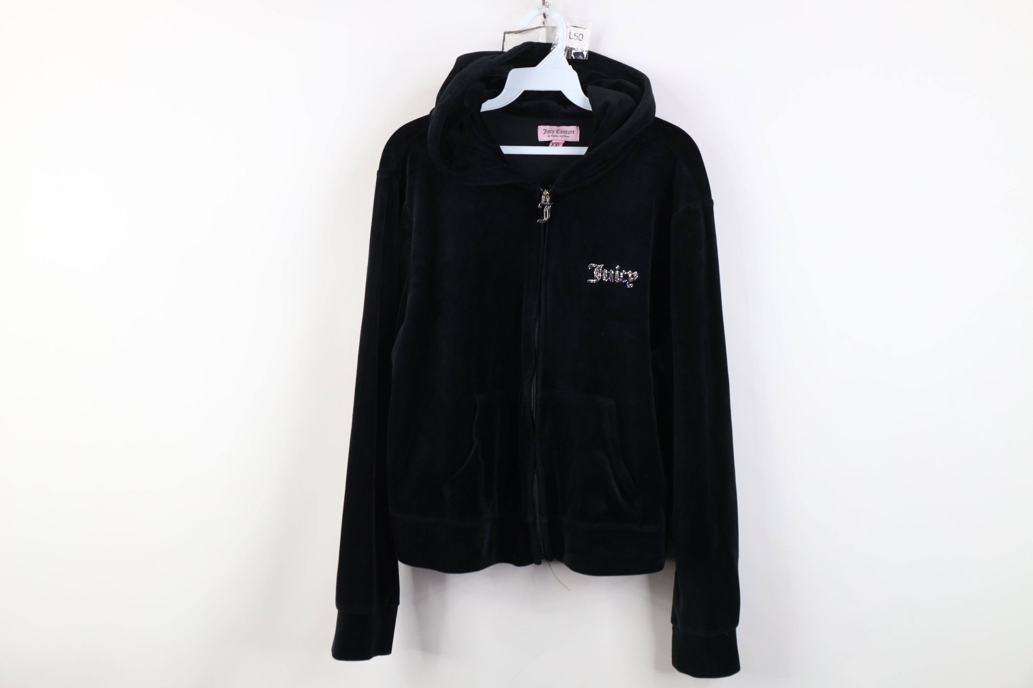 Juicy Couture Vintage 90s Y2K Juicy Couture Babydoll Velour Hoodie Black Size XXL / US 16-18 / IT 52-54 - 1 Thumbnail