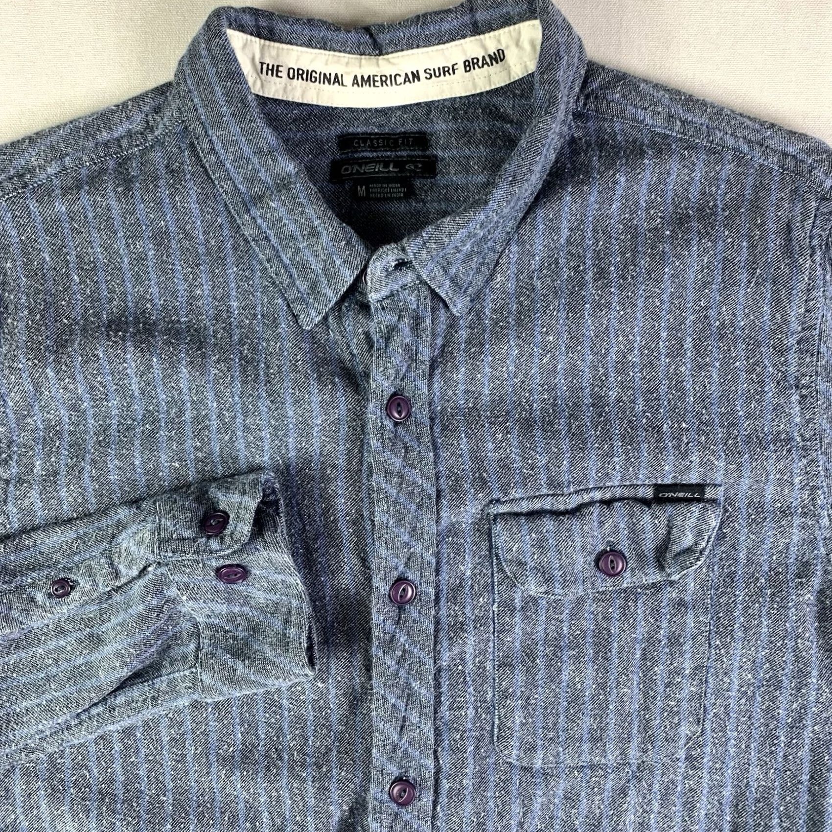 O'Neill O'Neill Flannel Shirt Mens Medium Blue Striped Long Sleeve Button-Up Button-Front Collar Spread 100% Cotton Heavyweight Regular Size US M / EU 48-50 / 2 - 2 Thumbnail
