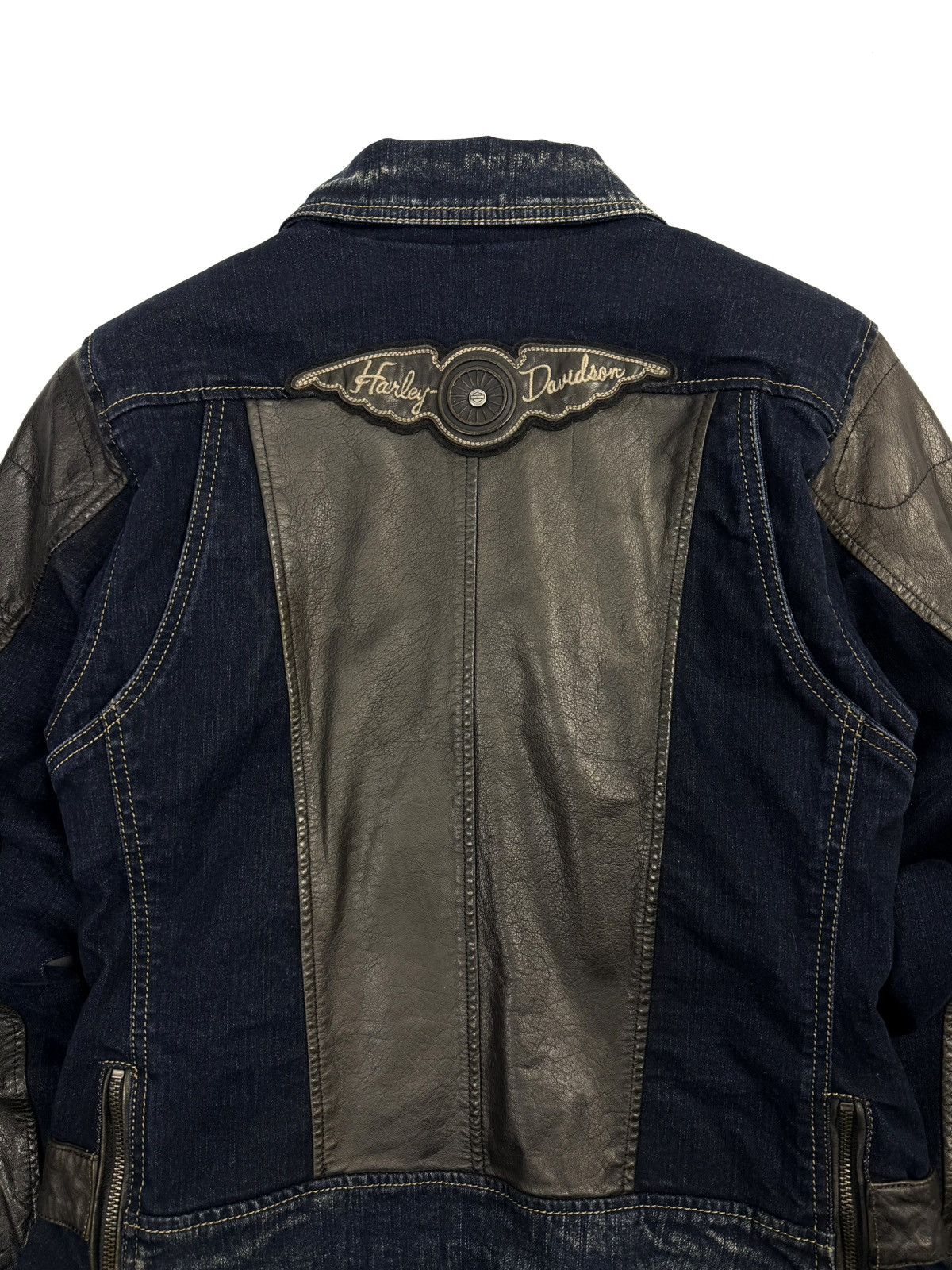 Harley Davidson Harley Davidson Vintage Buffalo Leather Denim Biker Jacket Size M / US 6-8 / IT 42-44 - 9 Thumbnail