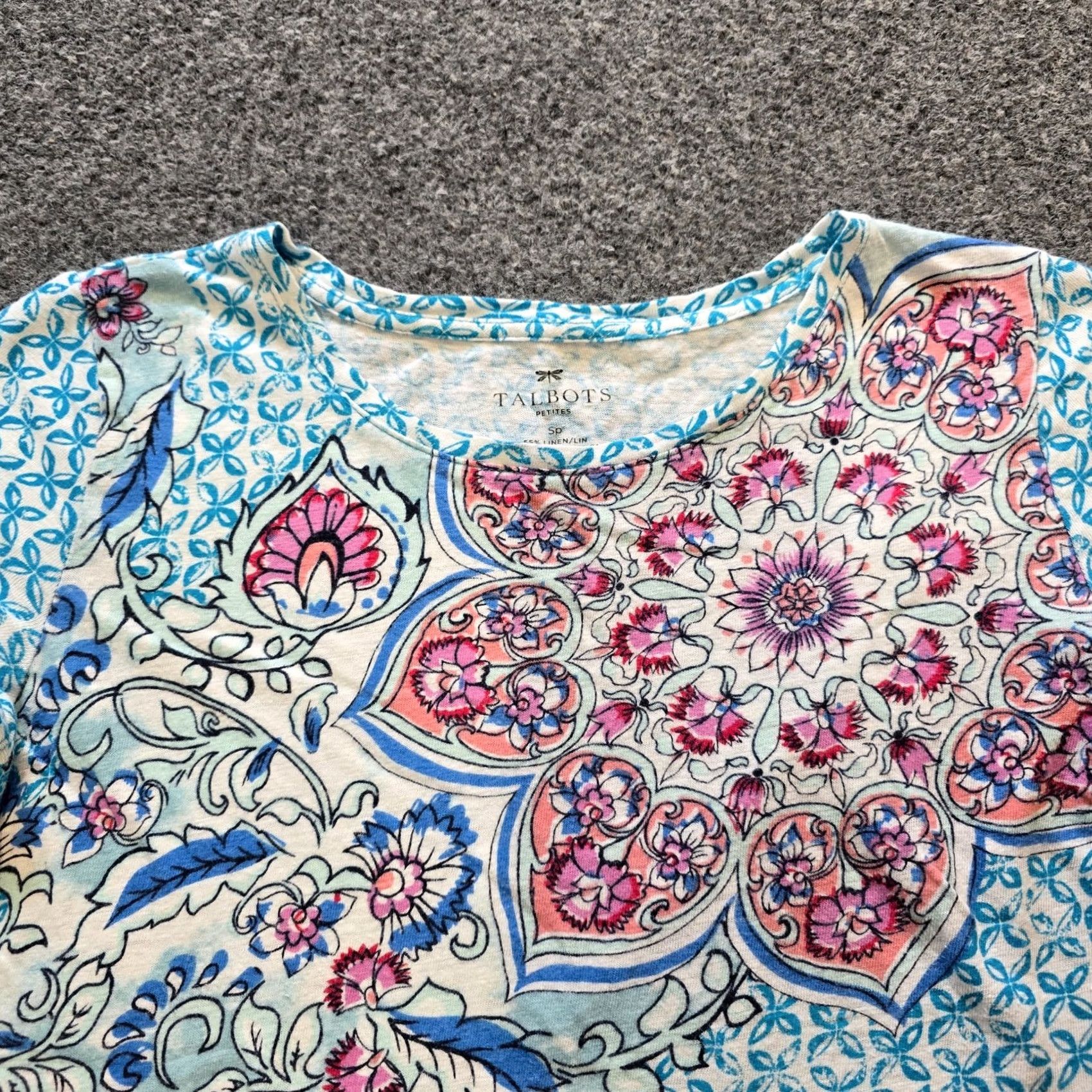 Talbots Talbots Top Women Size Small Petite Blue Linen Blend Short Sleeve Casual Basic Shirt Size S / US 4 / IT 40 - 2 Thumbnail