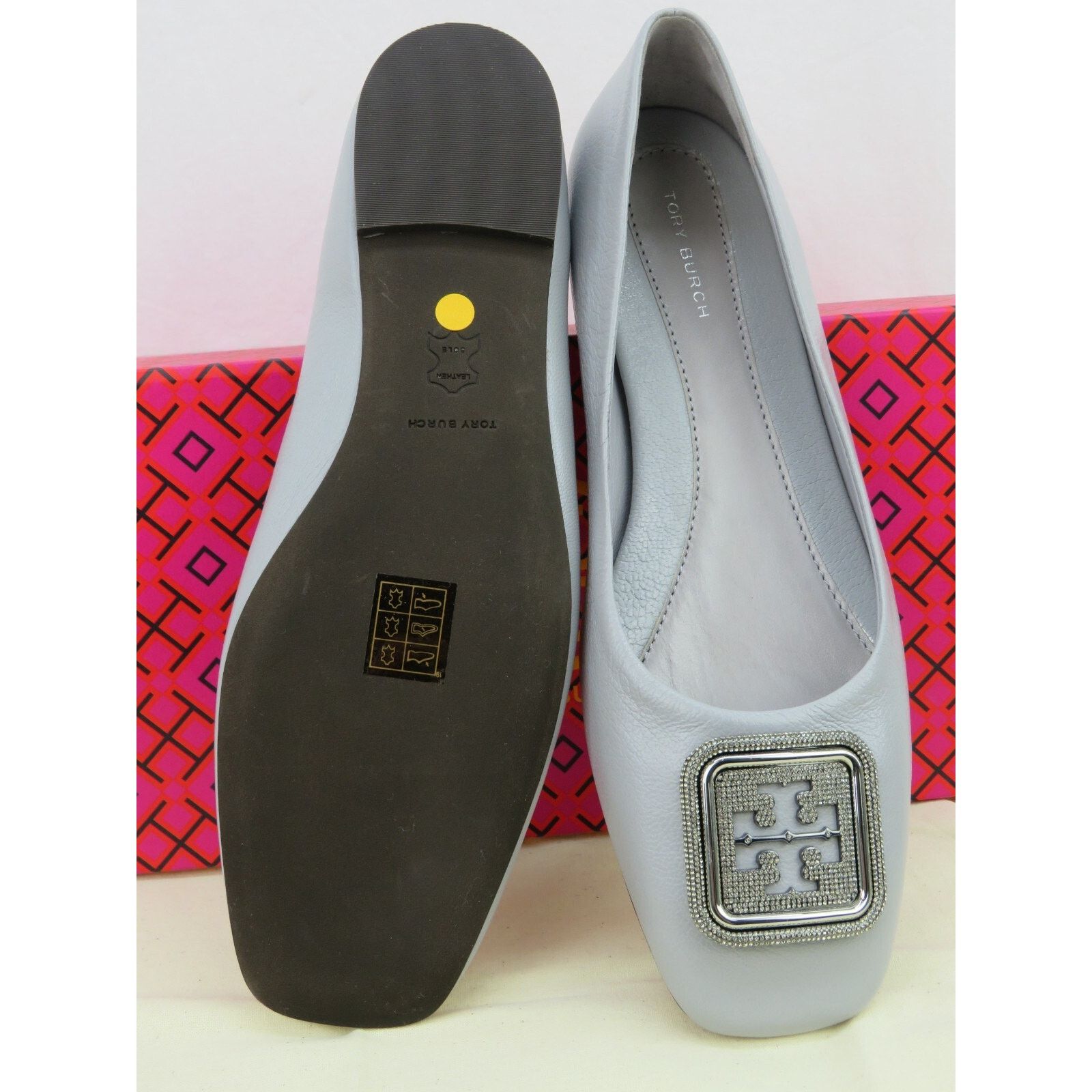 Tory Burch TORY BURCH GEORGIA GRAY LEATHER LOGO GRYSTALS REVA FLATS 9 Size US 9 / IT 39 - 7 Thumbnail