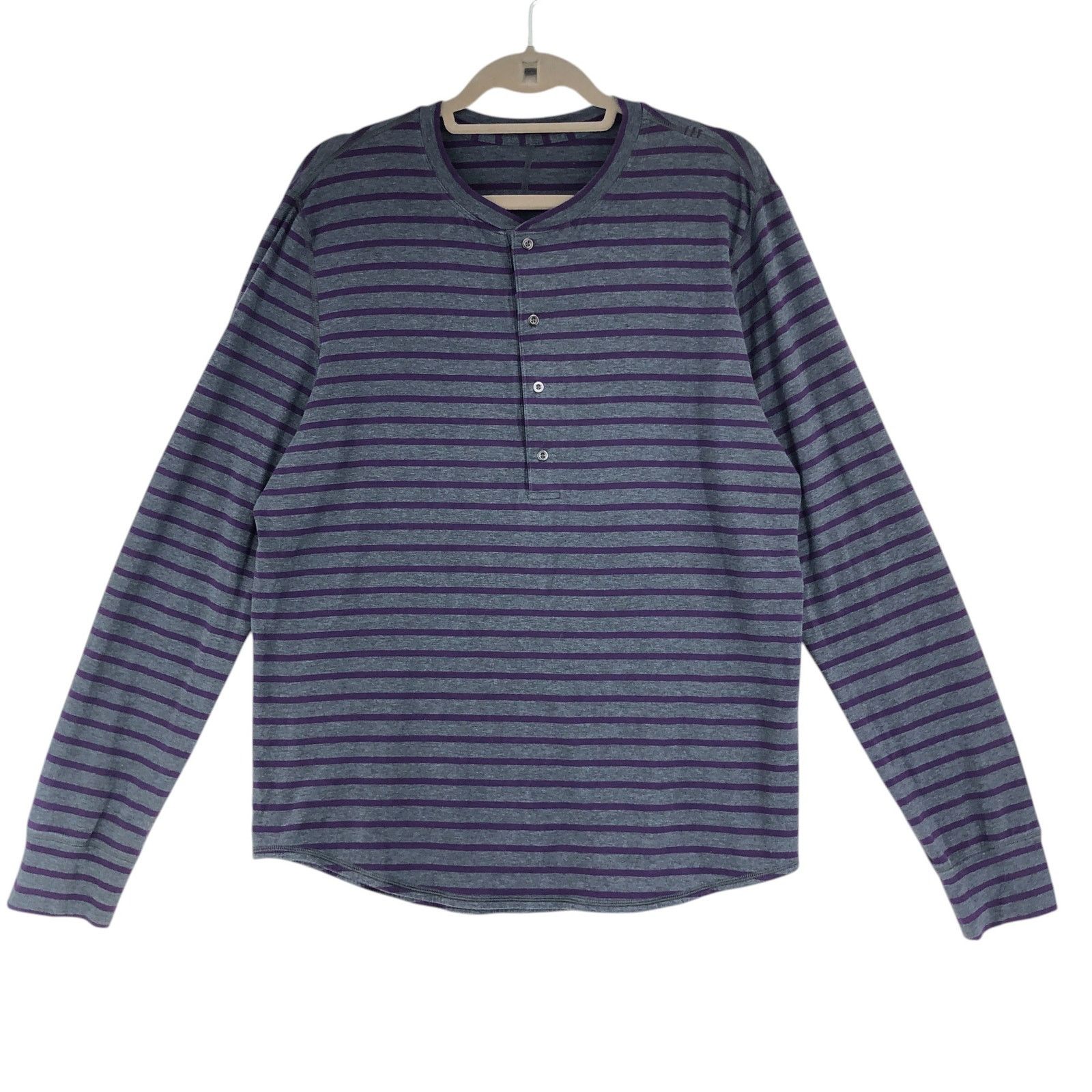 Lululemon Lululemon Size L Shirt Henley Long Sleeve Stripe Gray Purple Size US L / EU 52-54 / 3 - 1 Thumbnail