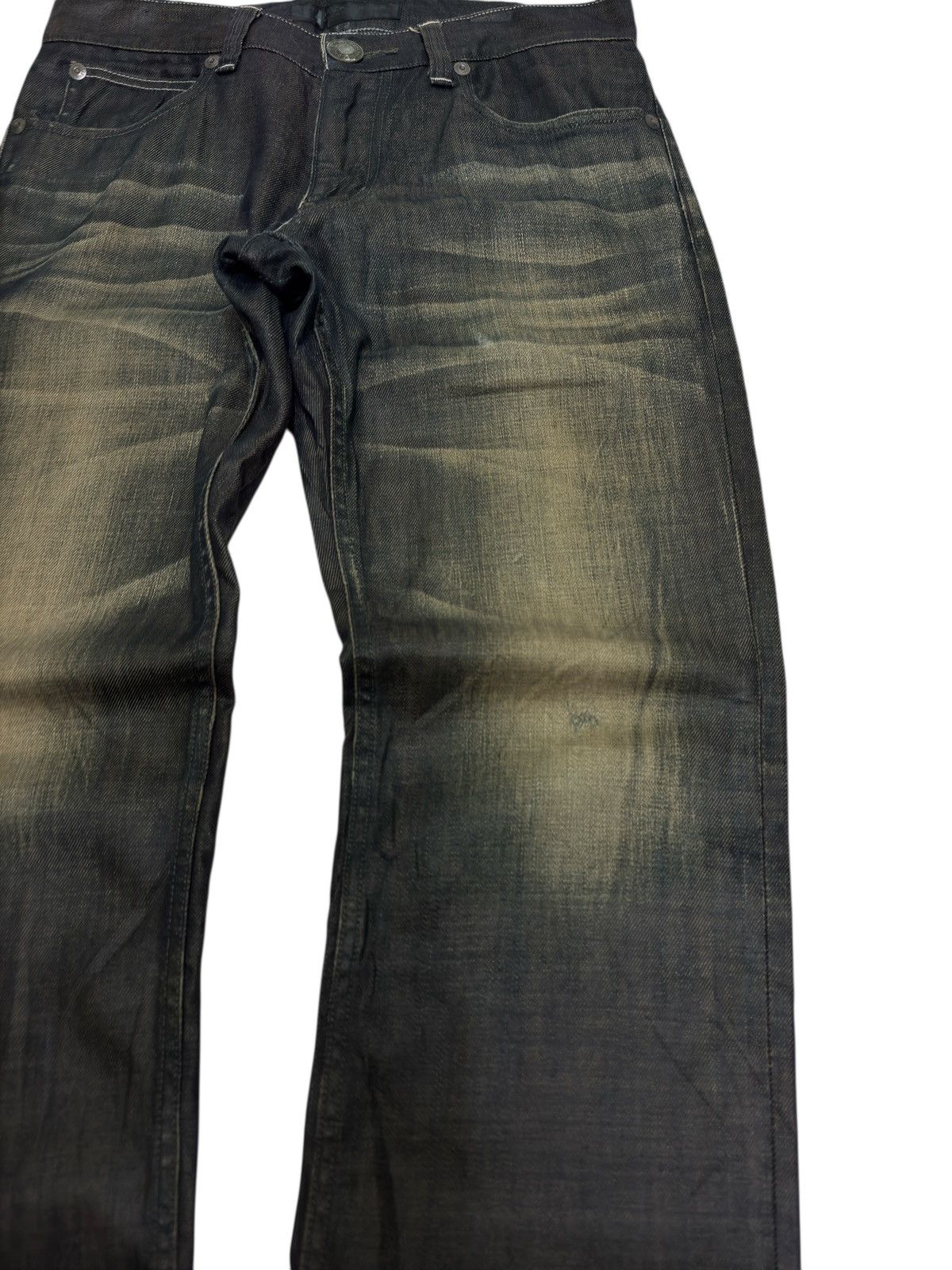 If Six Was Nine Back Number Waxed Black Jeans Coated Denim Straight Fit Size US 32 / EU 48 - 8 Thumbnail