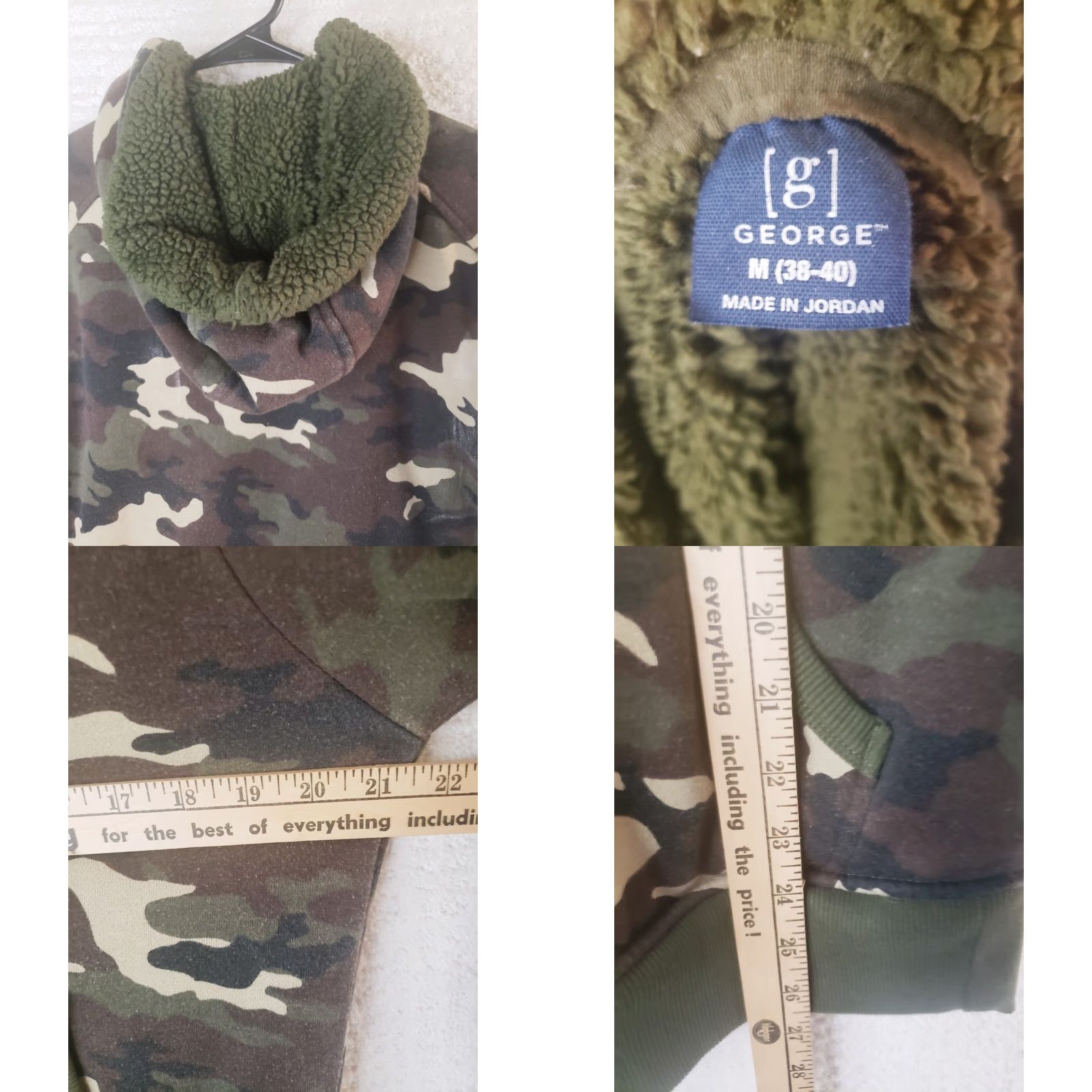 George George Hoodie Men's M Camoflauge Sherpa Lined Full Zip Sweater Jacket 43" Chest Bag Size US M / EU 48-50 / 2 - 8 Thumbnail