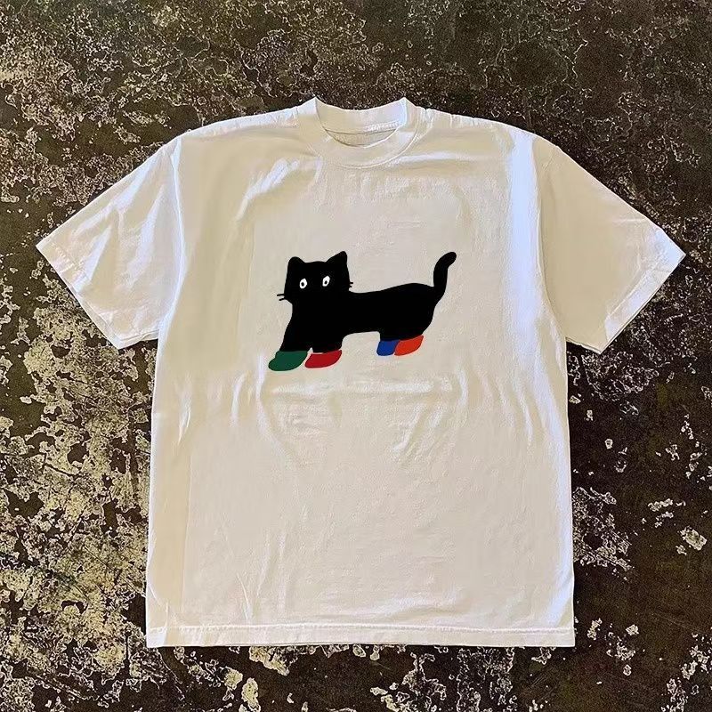 Japanese Brand White casual retro cat print cotton t-shirt Size US M / EU 48-50 / 2 - 1 Thumbnail