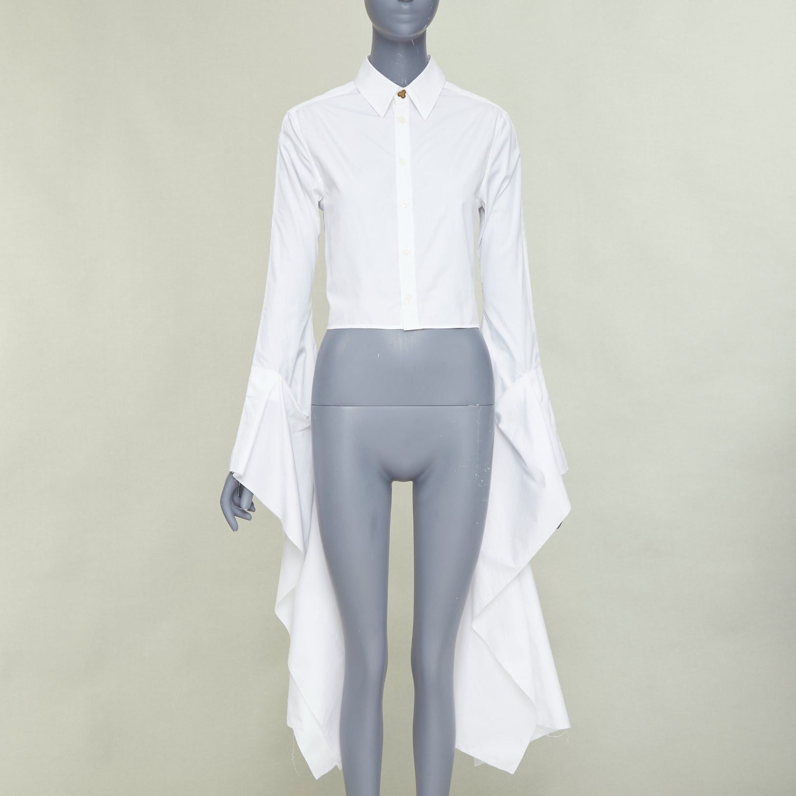Loewe LOEWE white cotton logo button cascade drape sleeves cropped shirt FR36 S Size S / US 4 / IT 40 - 1 Thumbnail