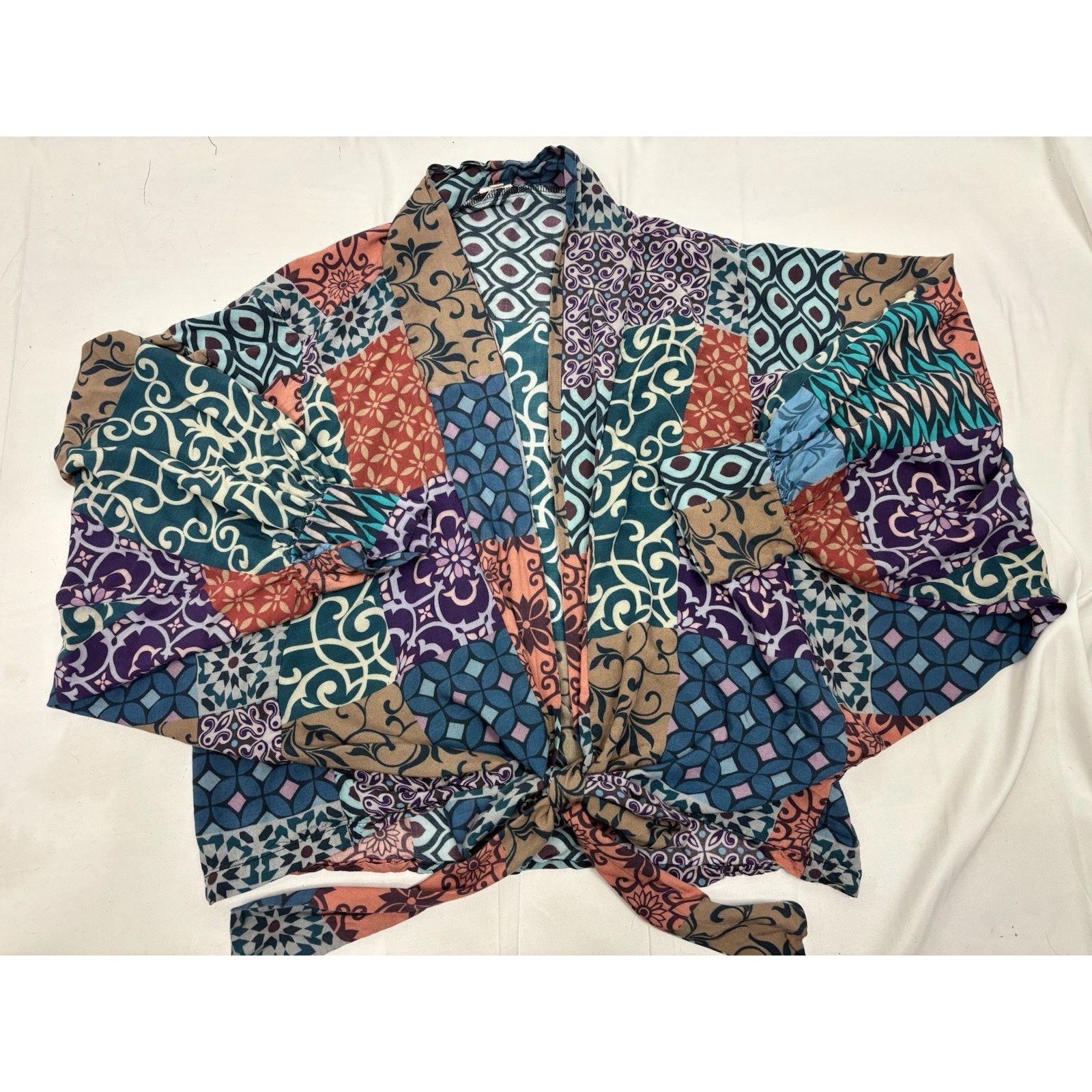 Other Mahila Kimono Wrap Top Patchwork Balloon Sleeve Tie Front OS Size ONE SIZE - 7 Thumbnail