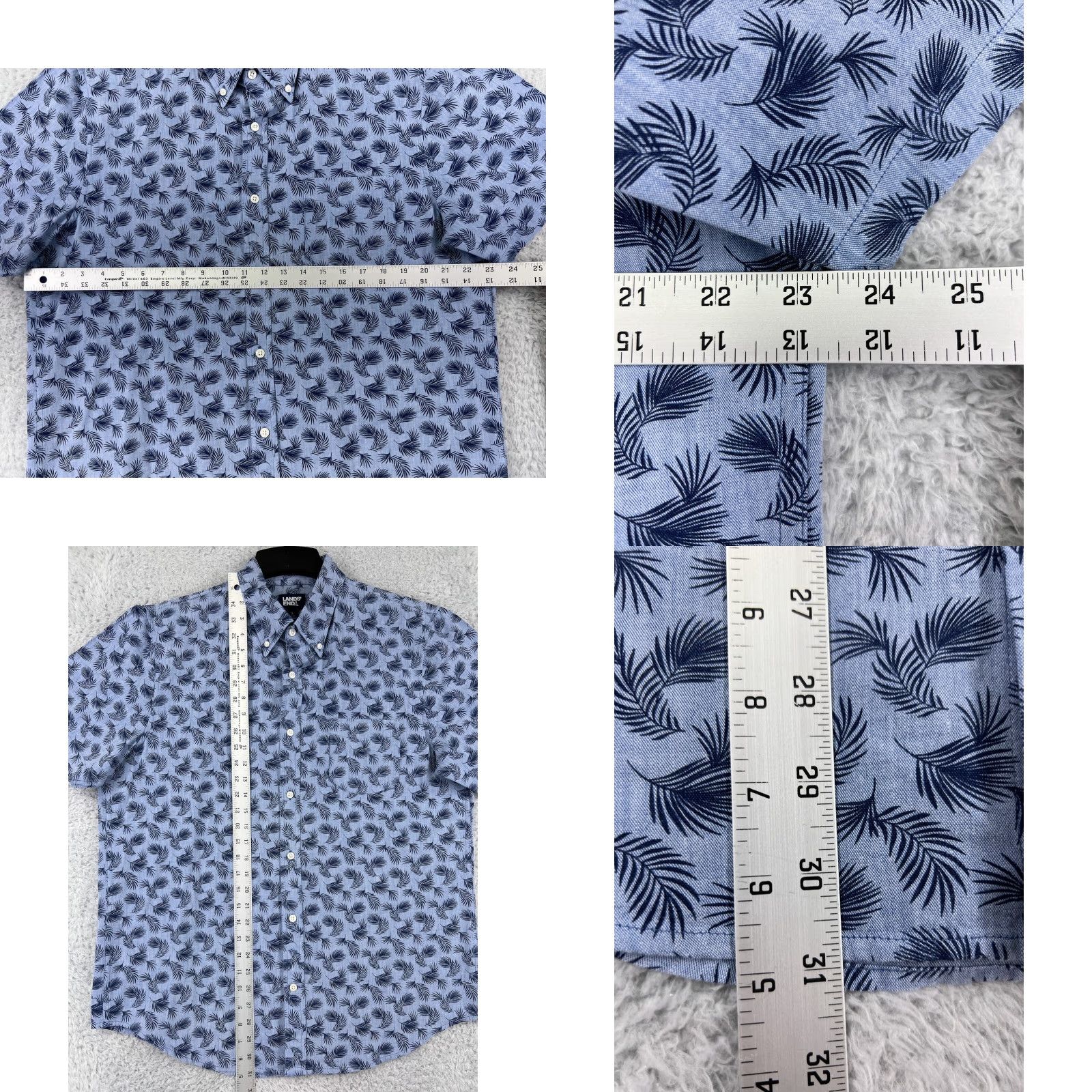 Lands' End Lands' End Shirt Mens Large Blue Palm Leaf Pattern Hawaiian Cotton Button Up Shirt Men Size US L / EU 52-54 / 3 - 9 Thumbnail