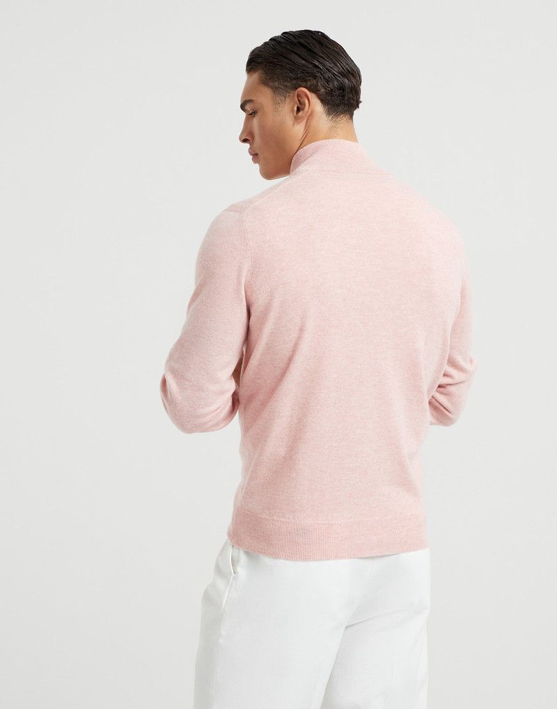 o1la1rc1a0326 Cashmere Turtleneck Sweater With Half Zip Pink