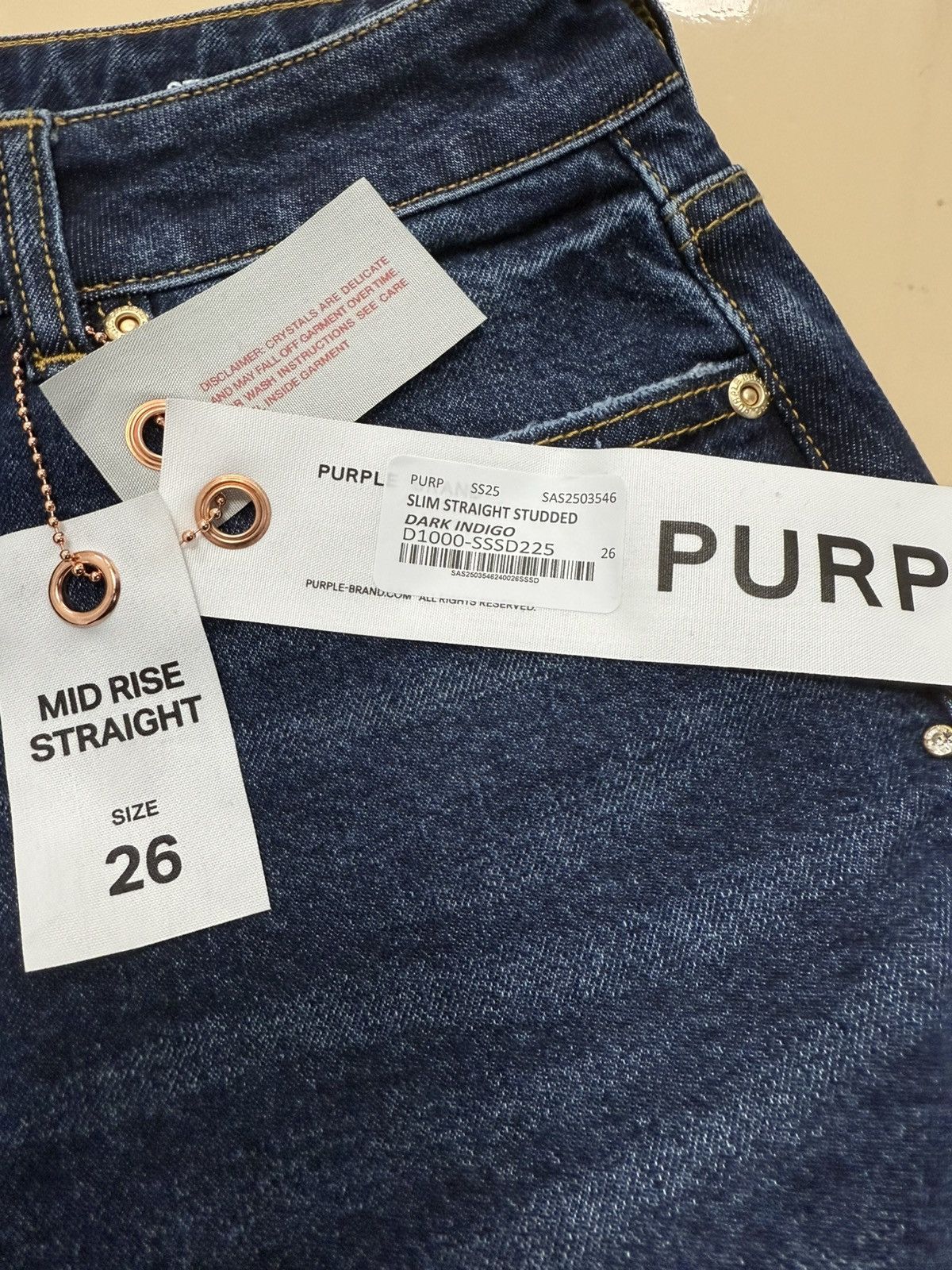 Other Purple Brand Slim Studded Indigo Jeans Size 26" / US 2 / IT 38 - 2 Thumbnail