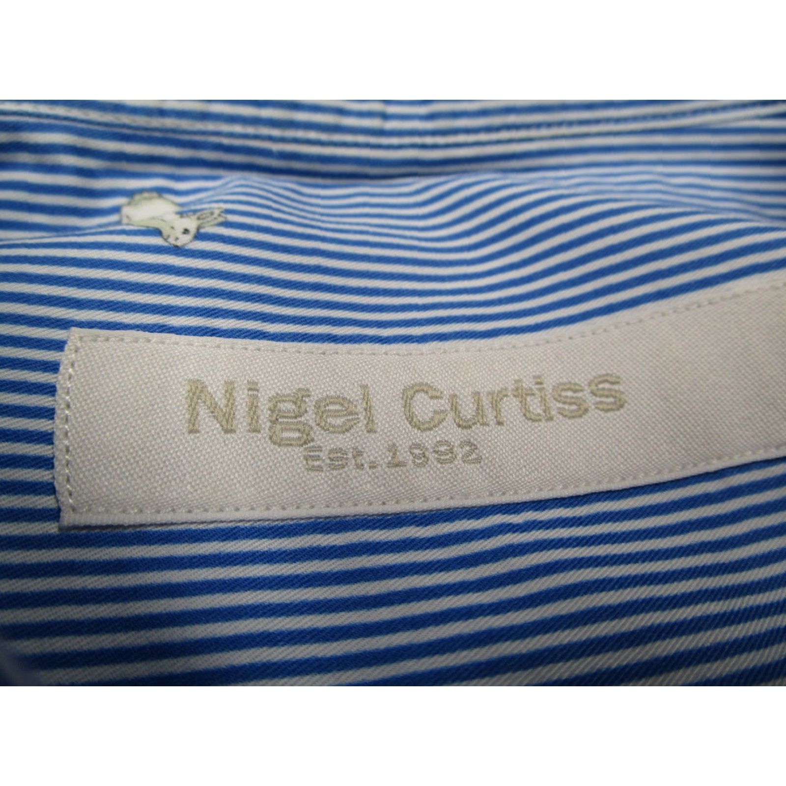 Vintage NIGEL CURTISS Shirt Mens XL Blue Stripe Button Up AOP Rabbit Long Sleeve Dress Shirt Size US XL / EU 56 / 4 - 3 Thumbnail