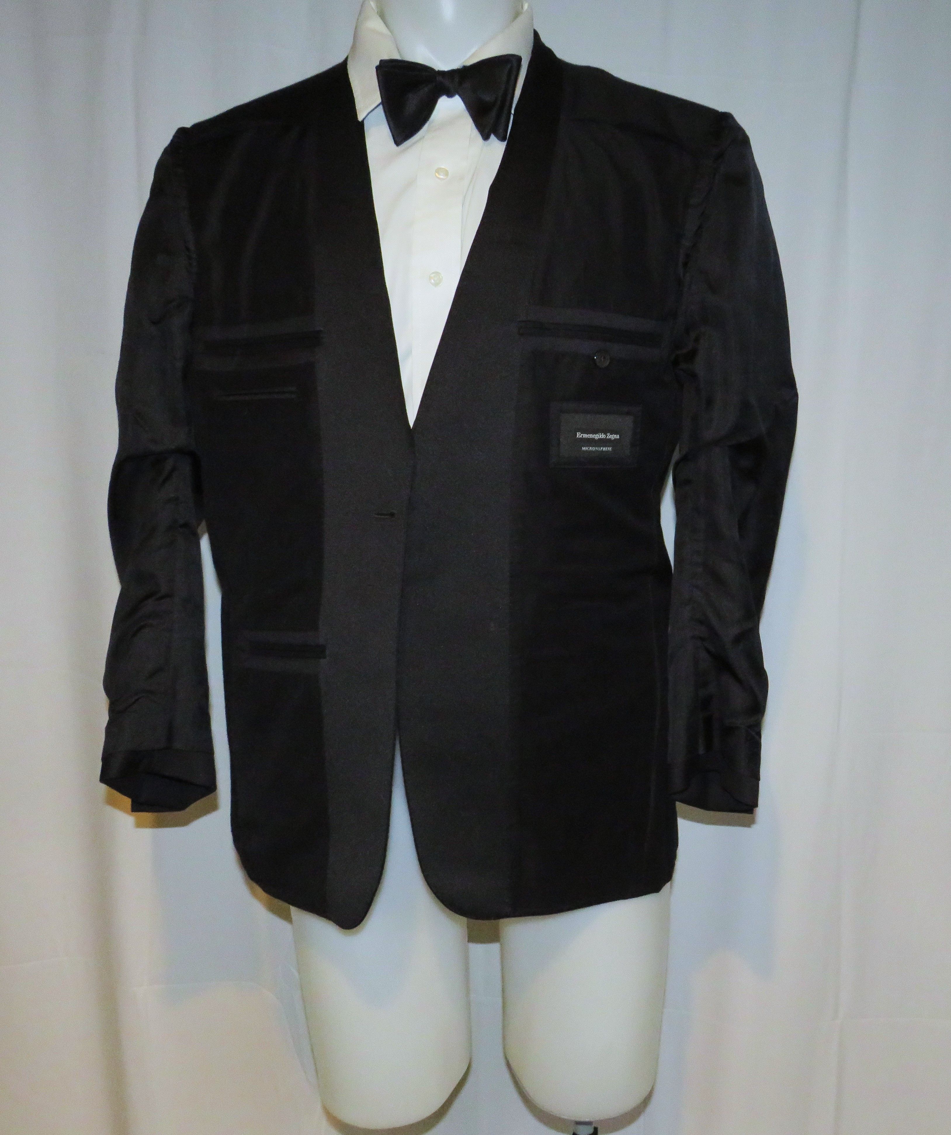 Ermenegildo Zegna Micronsphere Current Solid Black One Button Tuxedo 42S Size 42S - 12 Thumbnail
