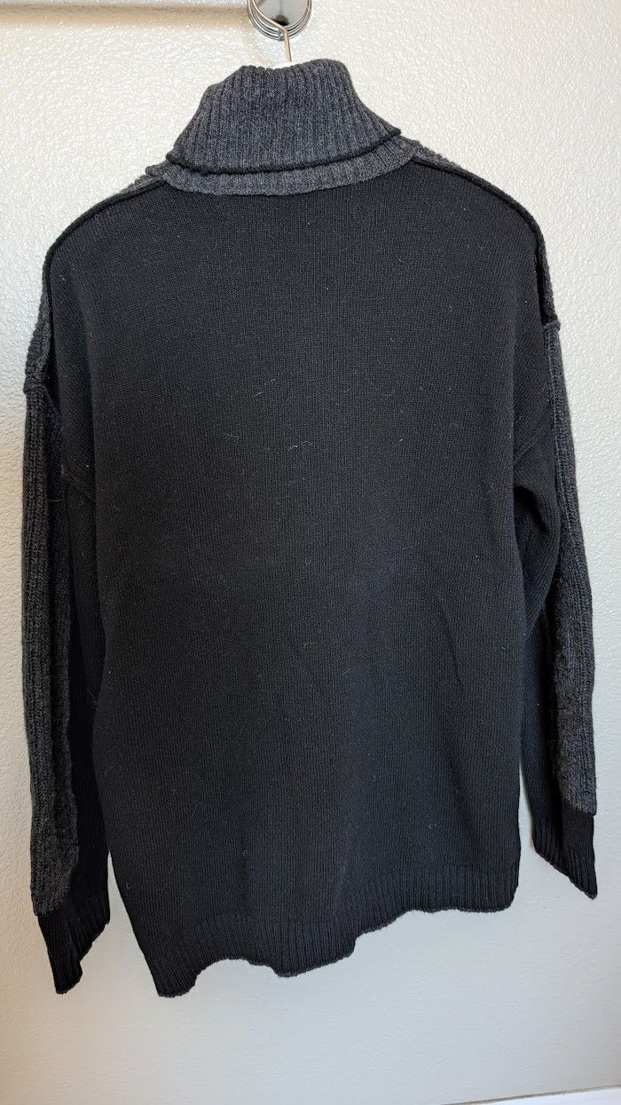 Isabel Benenato Grey & Black Dual Stitch Turtleneck 100% Virgin Wool Size US S / EU 44-46 / 1 - 6 Thumbnail