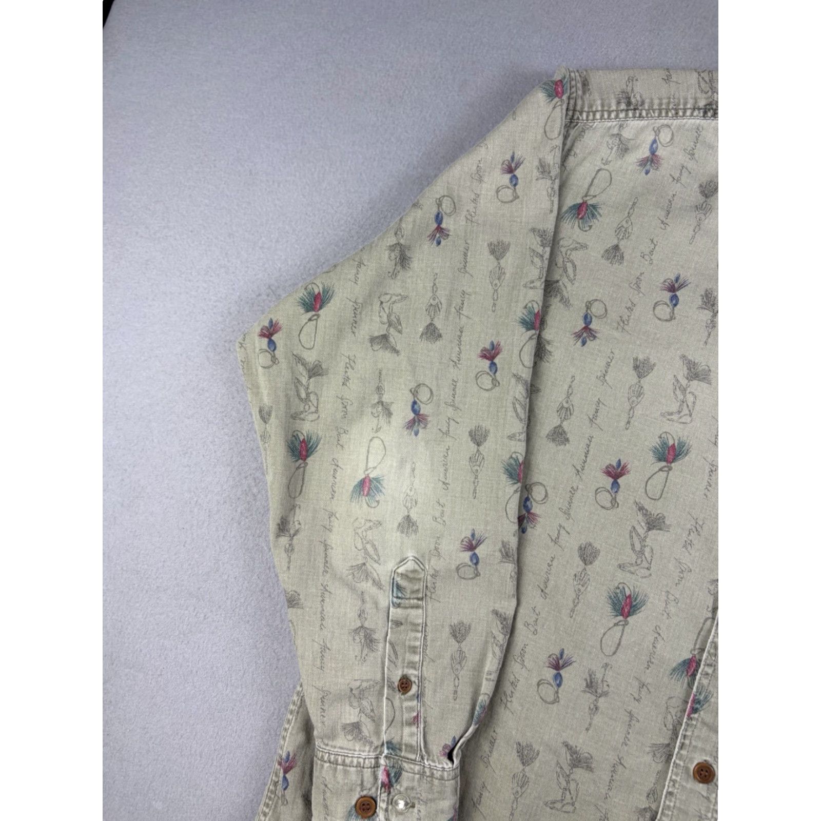 Vintage VINTAGE Woolrich Shirt Men M Brown Button-Up Fly Fishing Lures Print Graphic Print Long Sleeve Button-Down Collared Mens Size US M / EU 48-50 / 2 - 2 Thumbnail