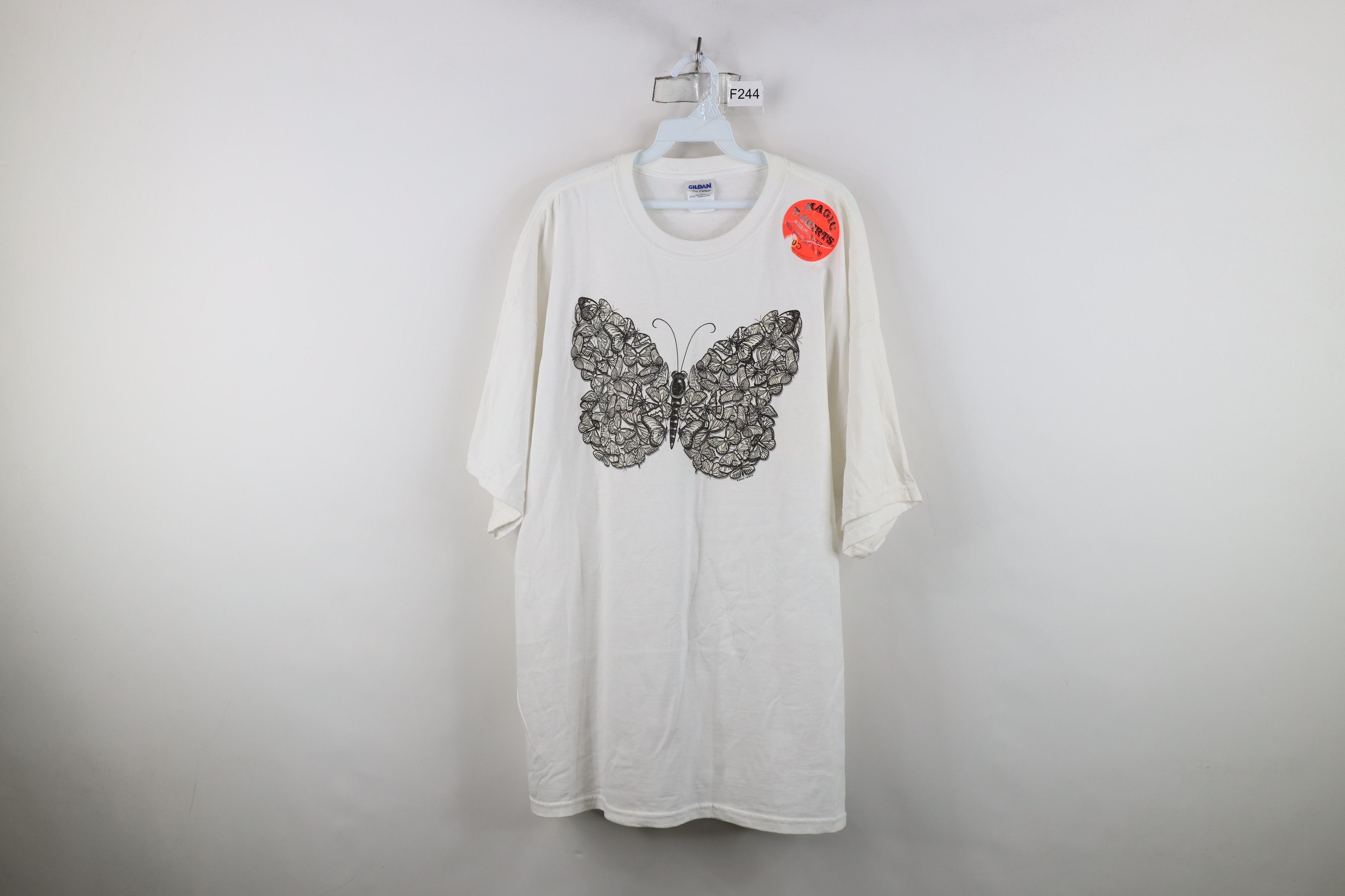 Vintage Deadstock Vintage 90s Y2K Burst Butterfly T-Shirt White Size XXL / US 16-18 / IT 52-54 - 1 Thumbnail