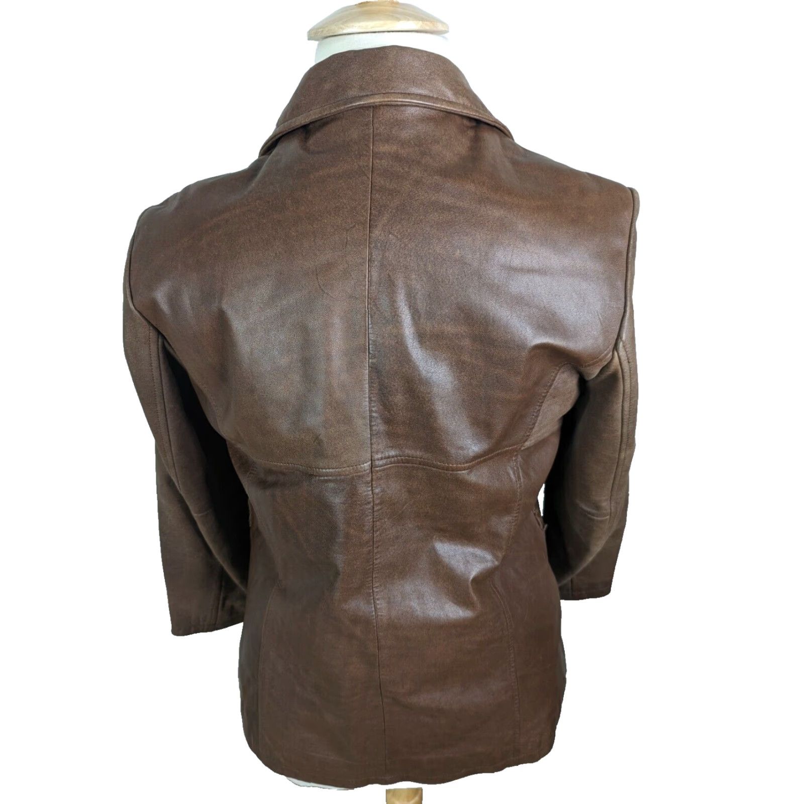 Vintage VINTAGE Wilsons Leather Coat Brown Leather Jacket Women Large Distressed Zip 90s Biker Bomber Overcoat Casual Seasonal) Size L / US 10 / IT 46 - 4 Thumbnail