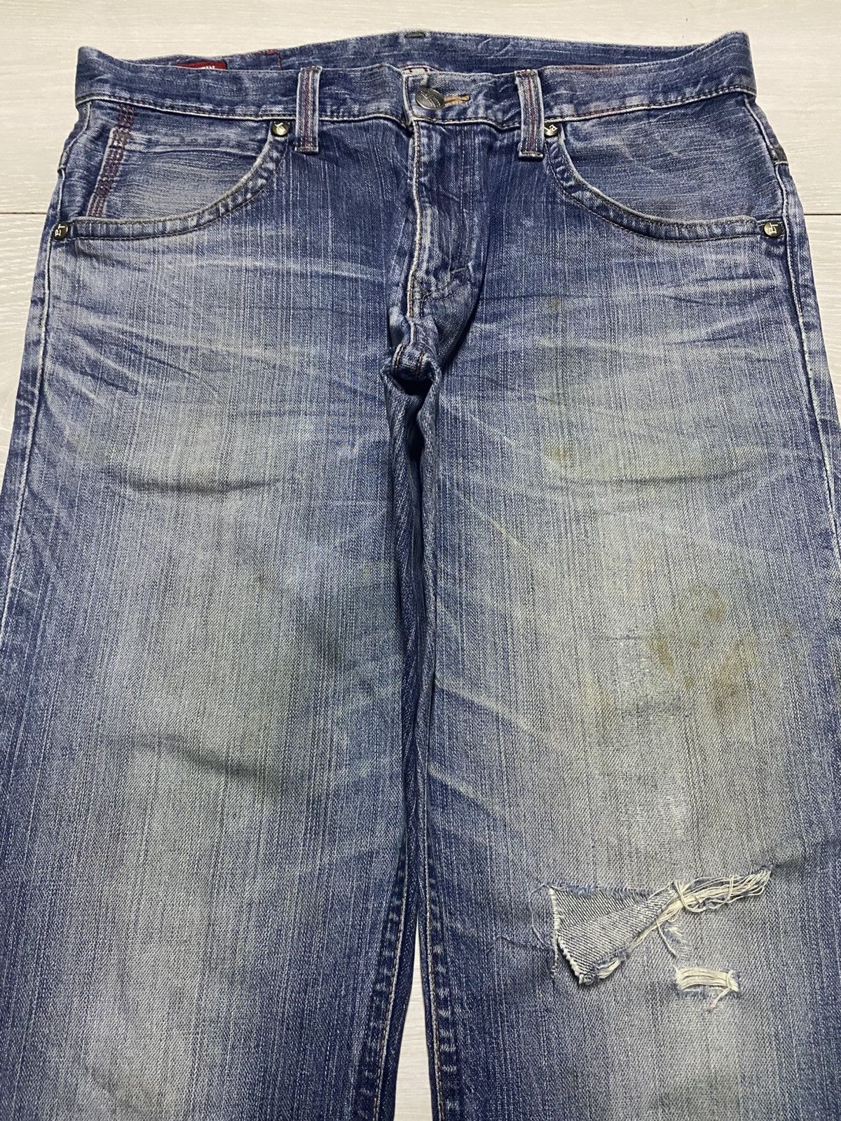 Edwin Japanese Brand Edwin Blue Trip Grunge Distressed Loose Jeans Size US 35 - 3 Thumbnail