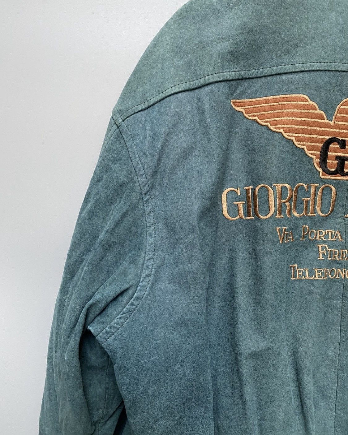 1980s- Giorgio Armani- Embroidered Logo Suede Leather Bomber