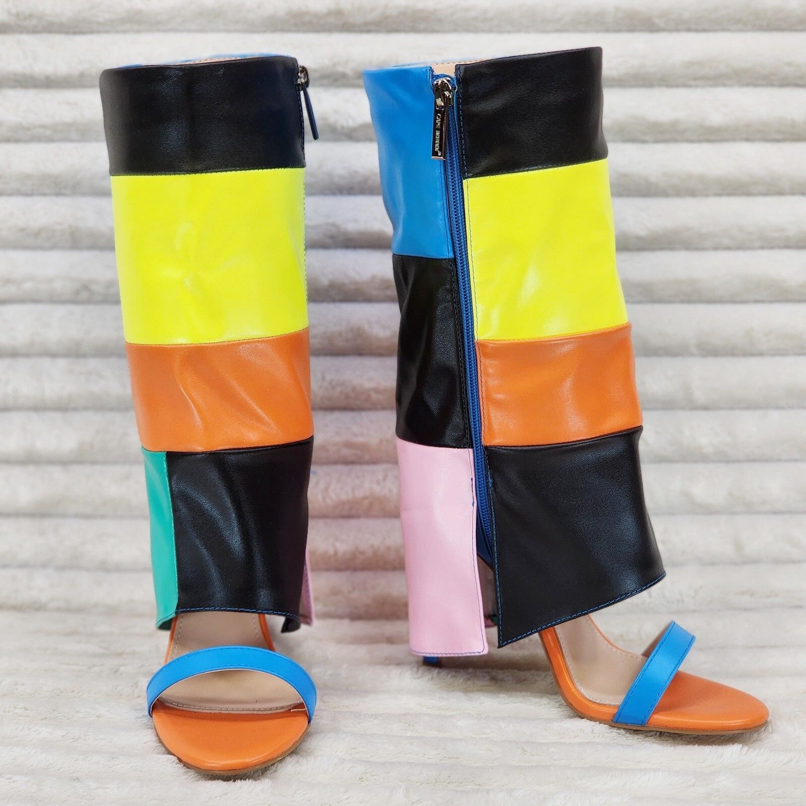 Other Paris Color Block Stiletto Fold Over Skirted Shootie Boot Sa Size US 6 / IT 36 - 7 Thumbnail